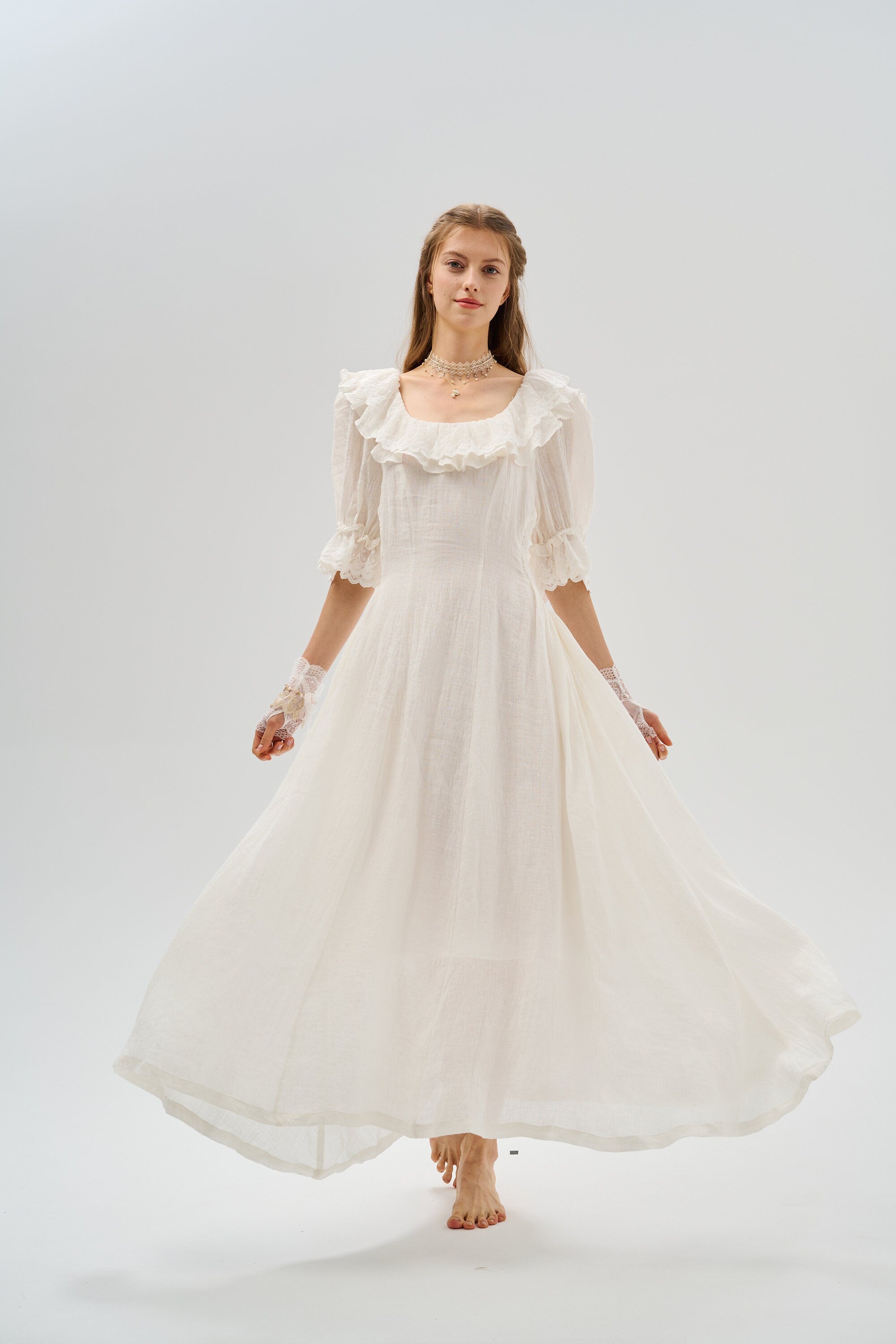 Elysia 15 | Lace-up linen flared dress – Linennaive