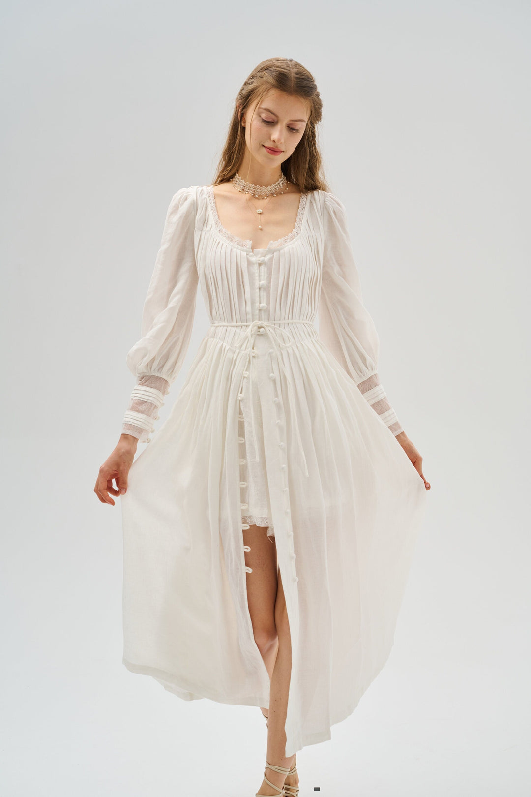 Josefina 19 | Dreamy Pleated Linen Dress Gown Linennaive Josefina 19 | Dreamy Pleated Linen Dress Gown Linennaive