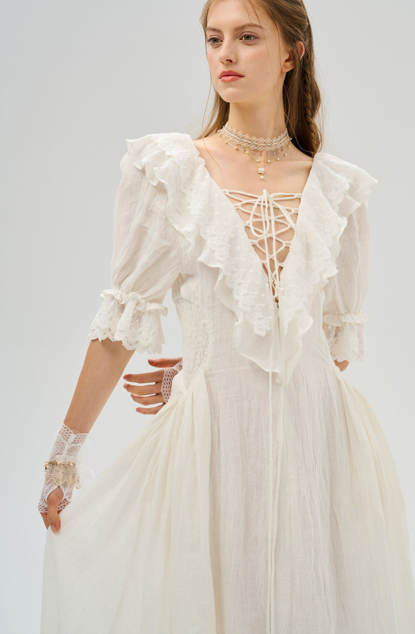 ELYSIA 15 | LACE-UP LINEN FLARED DRESS – Linennaive