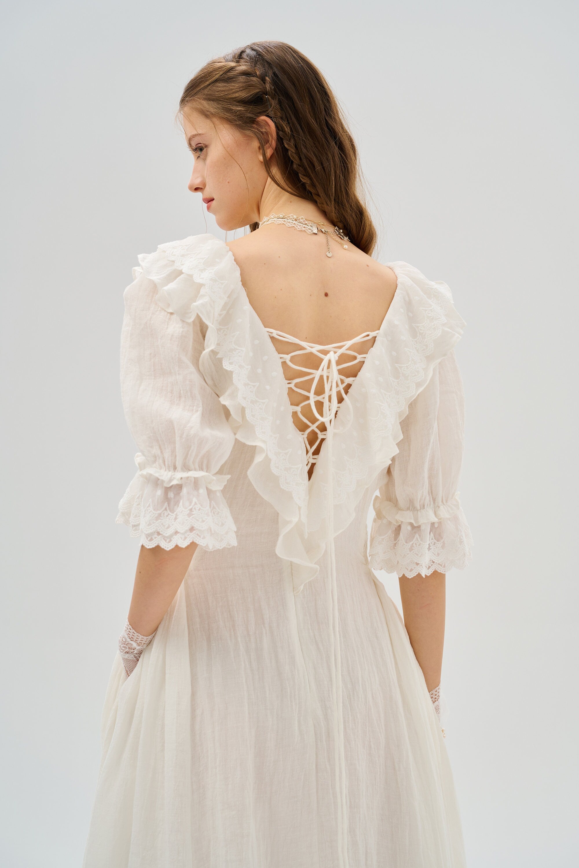 Elysia 15 | Lace-up linen flared dress – Linennaive