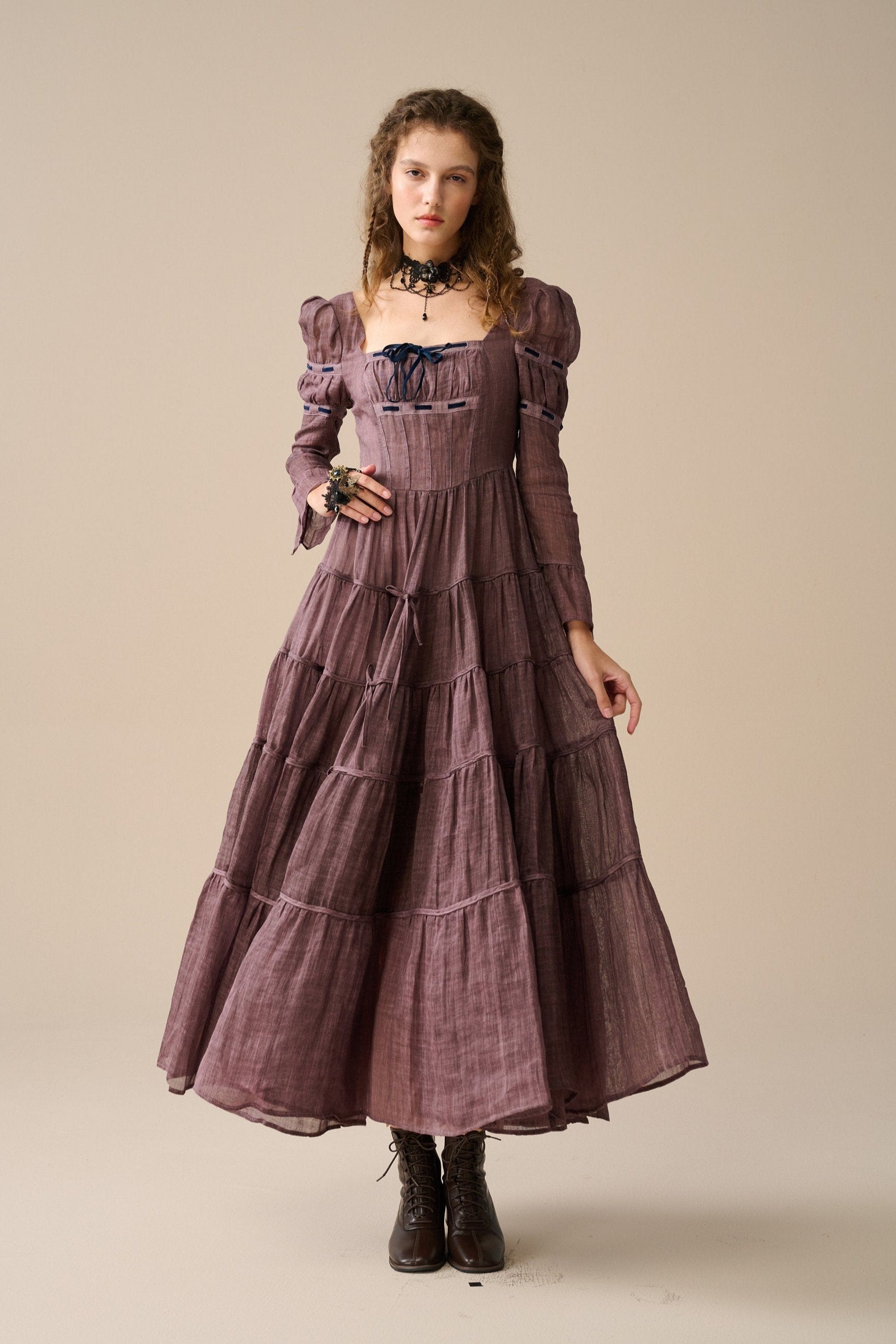 REINA Queena 22 | Empired Maxi linen dress – Linennaive