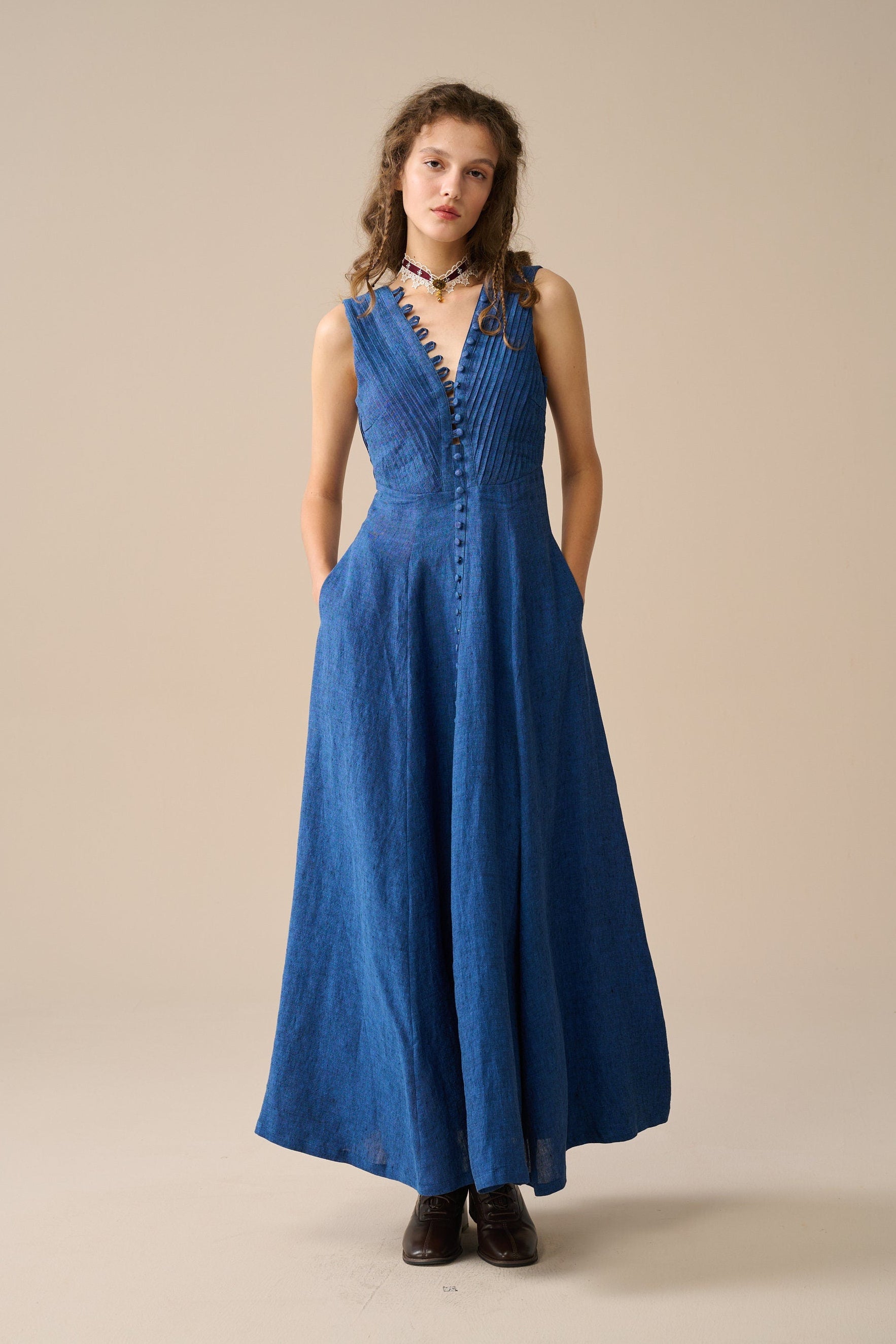 Rebecca 18 | Pleated Maxi Linen Dress – Linennaive