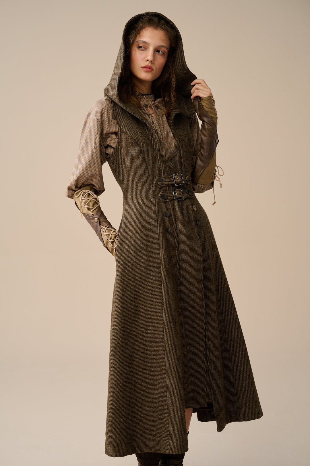 long linen coat dress Long linen pocket-detail dress