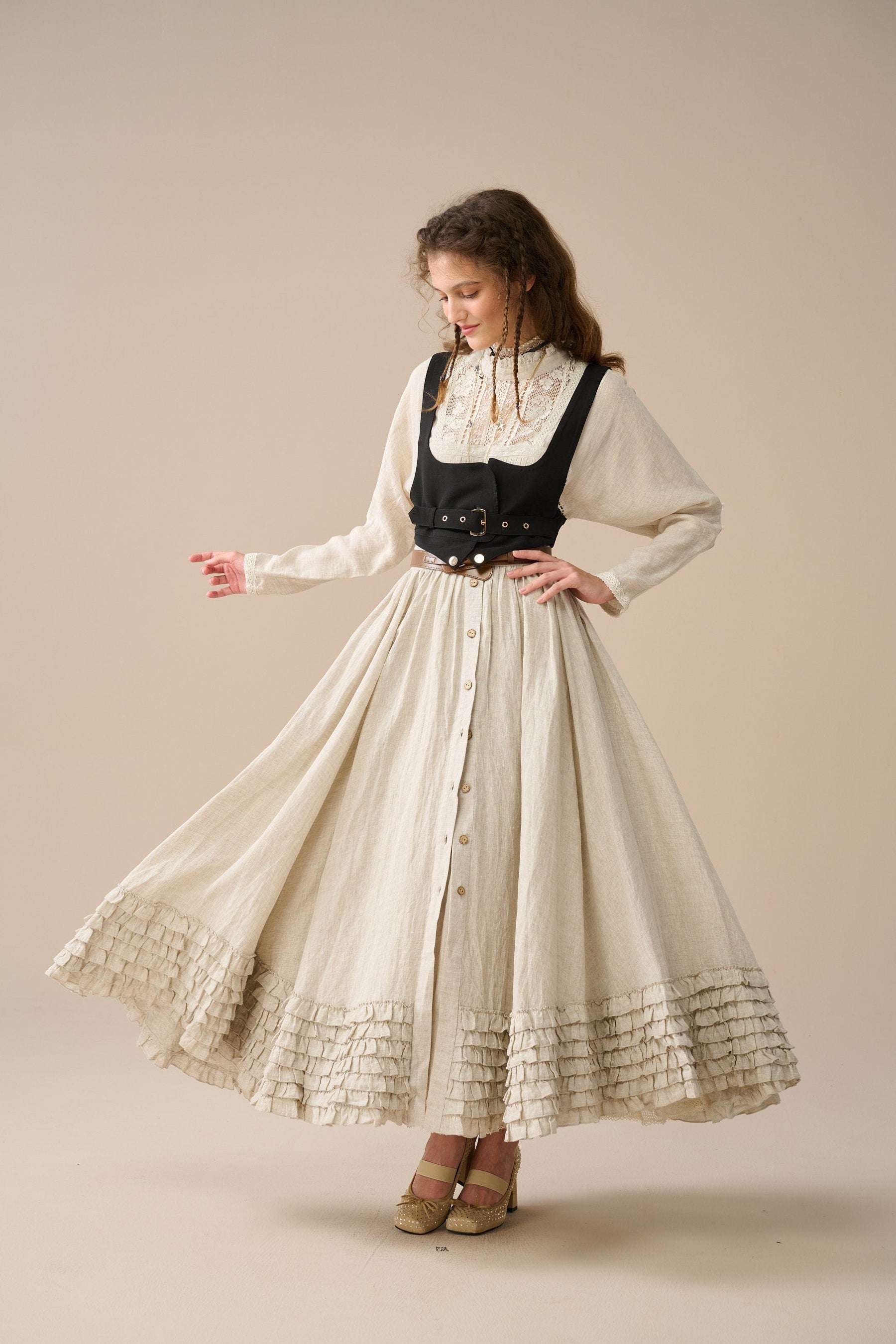 Dorothy 27 | Ruffled maxi linen skirt
