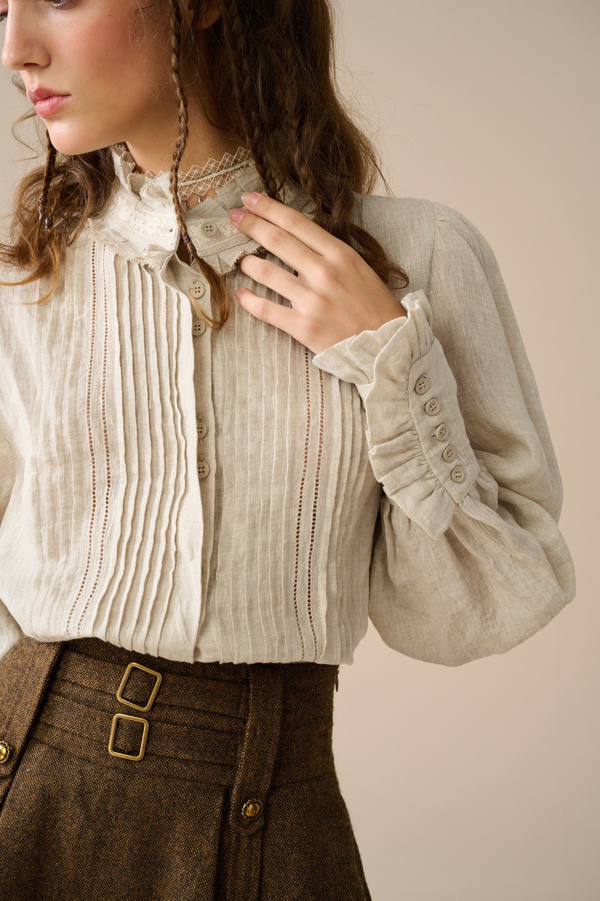 Sharon 21 |pintucked luxury linen shirt blouse – Linennaive