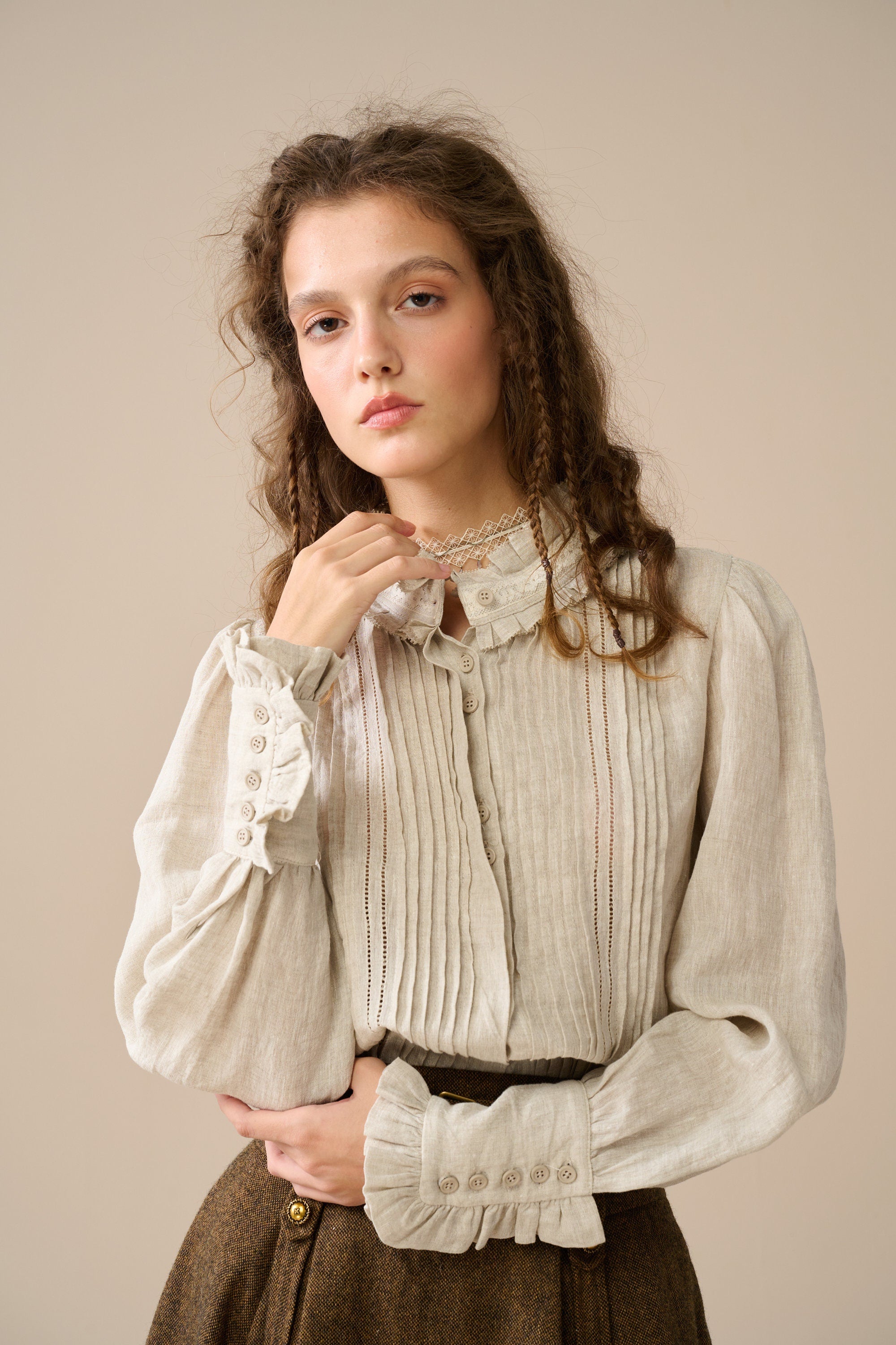 Liten chick blouse リテン チックブラウス Sharon 21 |pintucked luxury linen shirt blouse – Linennaive