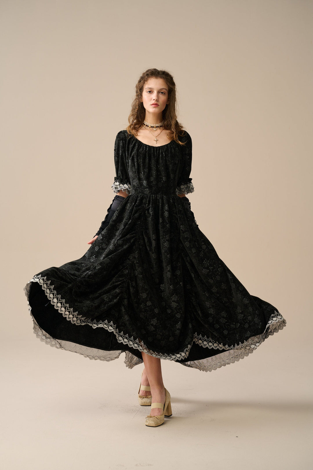 Elowen 27 | Lace velvet dress gown ( 2 way to wear ) Moss Green (Hand-tie-dyed Asymmetrical) / 3XL Elowen 27 | Lace velvet dress gown ( 2 way to wear ) Moss Green (Hand-tie-dyed Asymmetrical) / 3XL