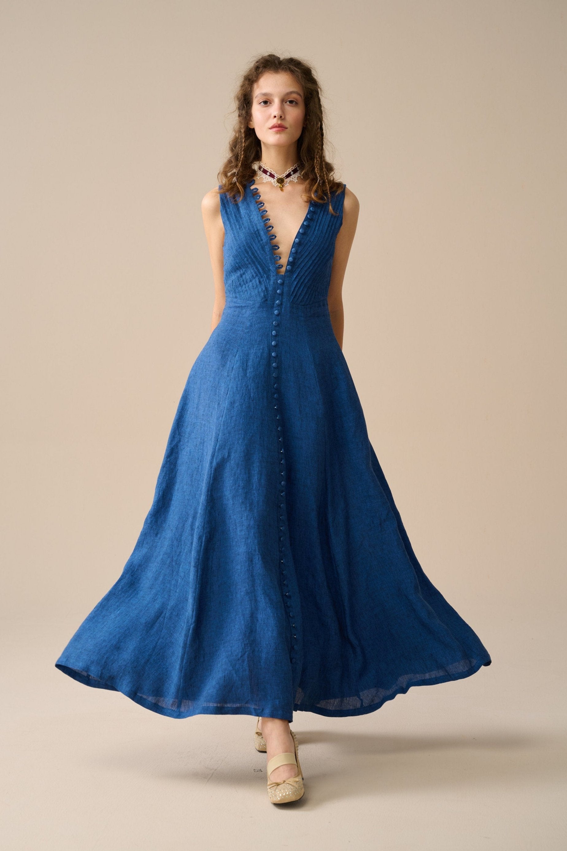 Rebecca 18 | Pleated Maxi Linen Dress – Linennaive