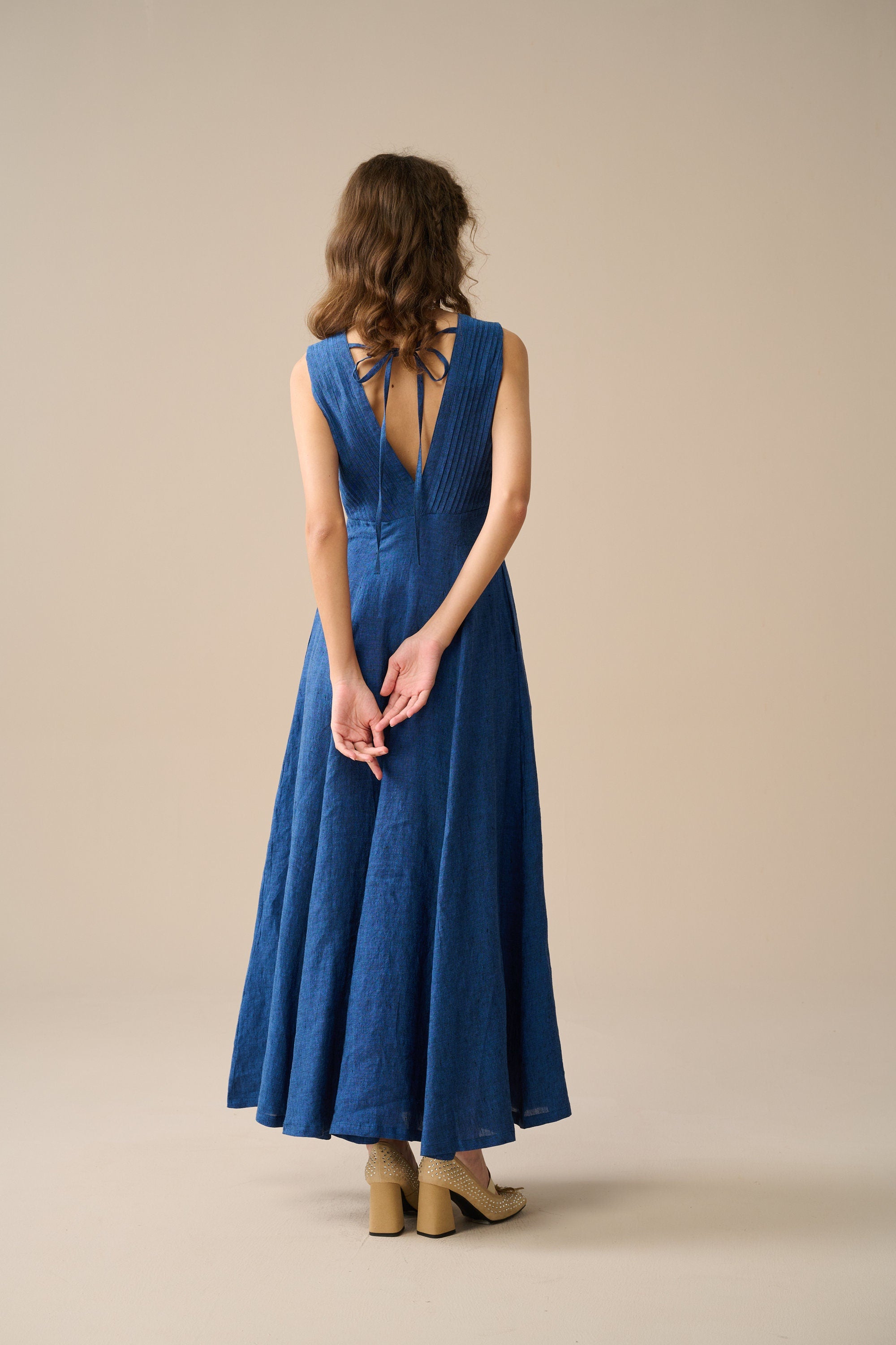 Rebecca 18 | Pleated Maxi Linen Dress – Linennaive