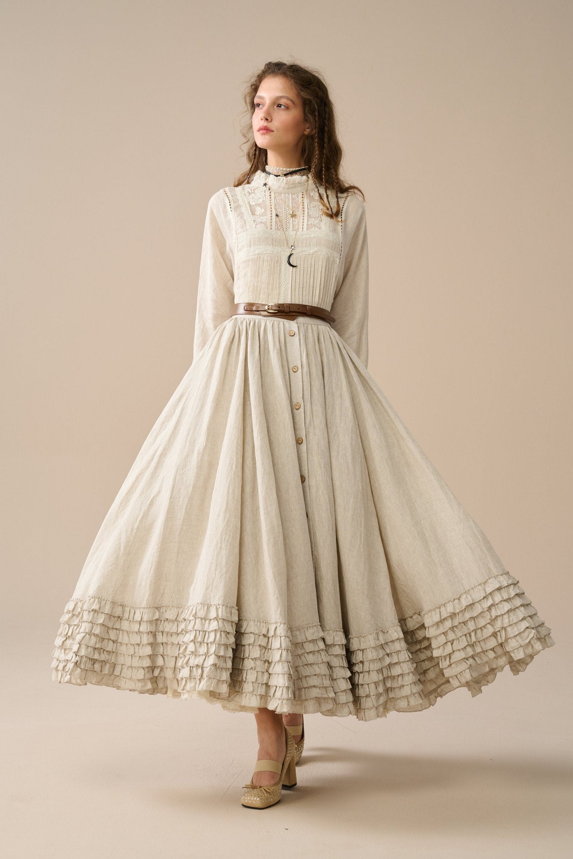 【IENA】FrenchLinen JK Dorothy 27 | Ruffled maxi linen skirt – Linennaive