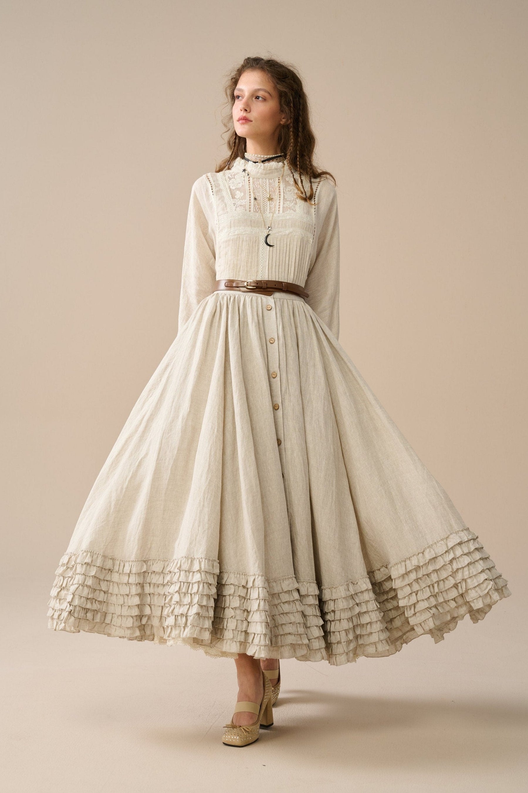 HYFVE Drawstring Washed Linen Maxi Skirt