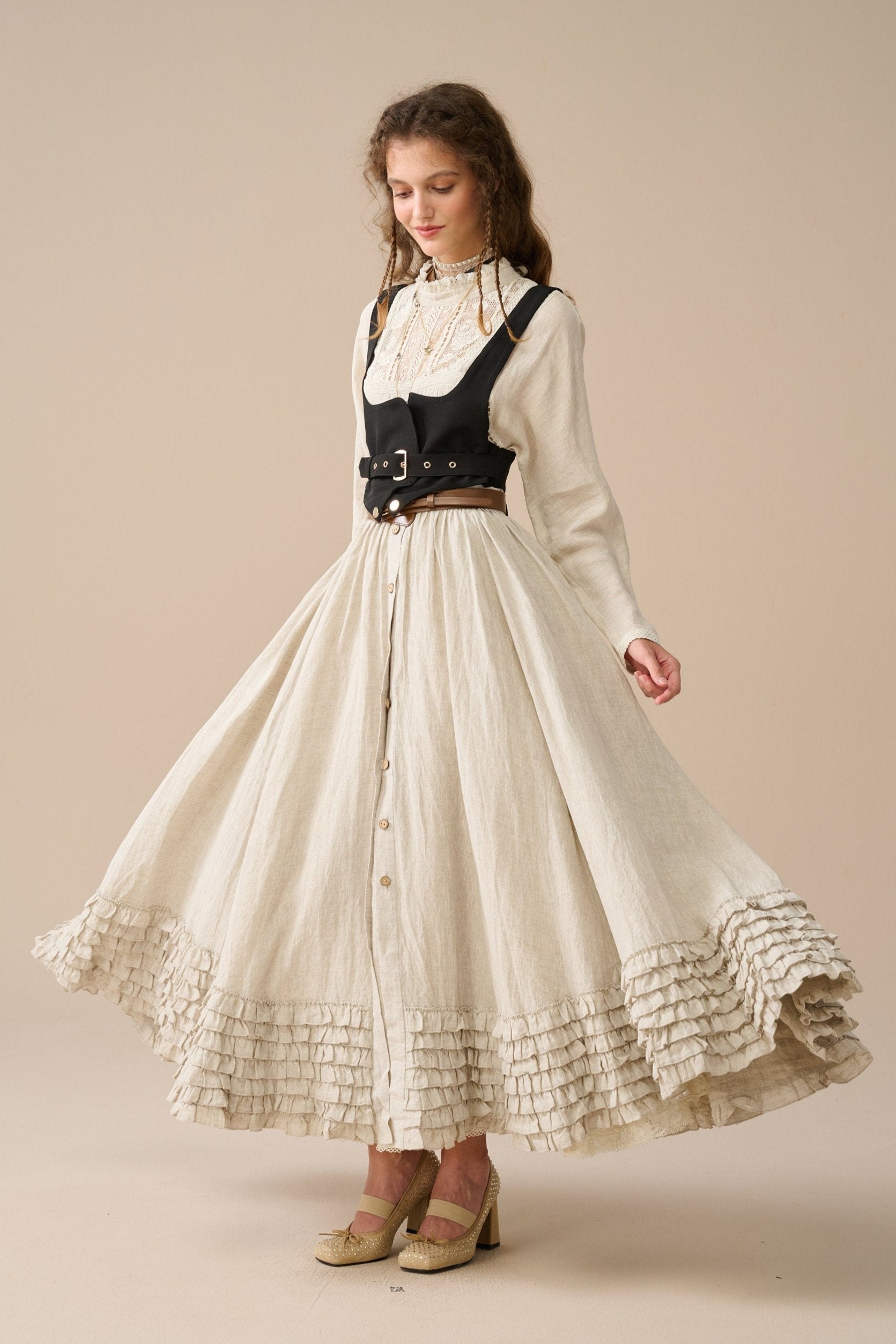 Dorothy 27 | Ruffled maxi linen skirt