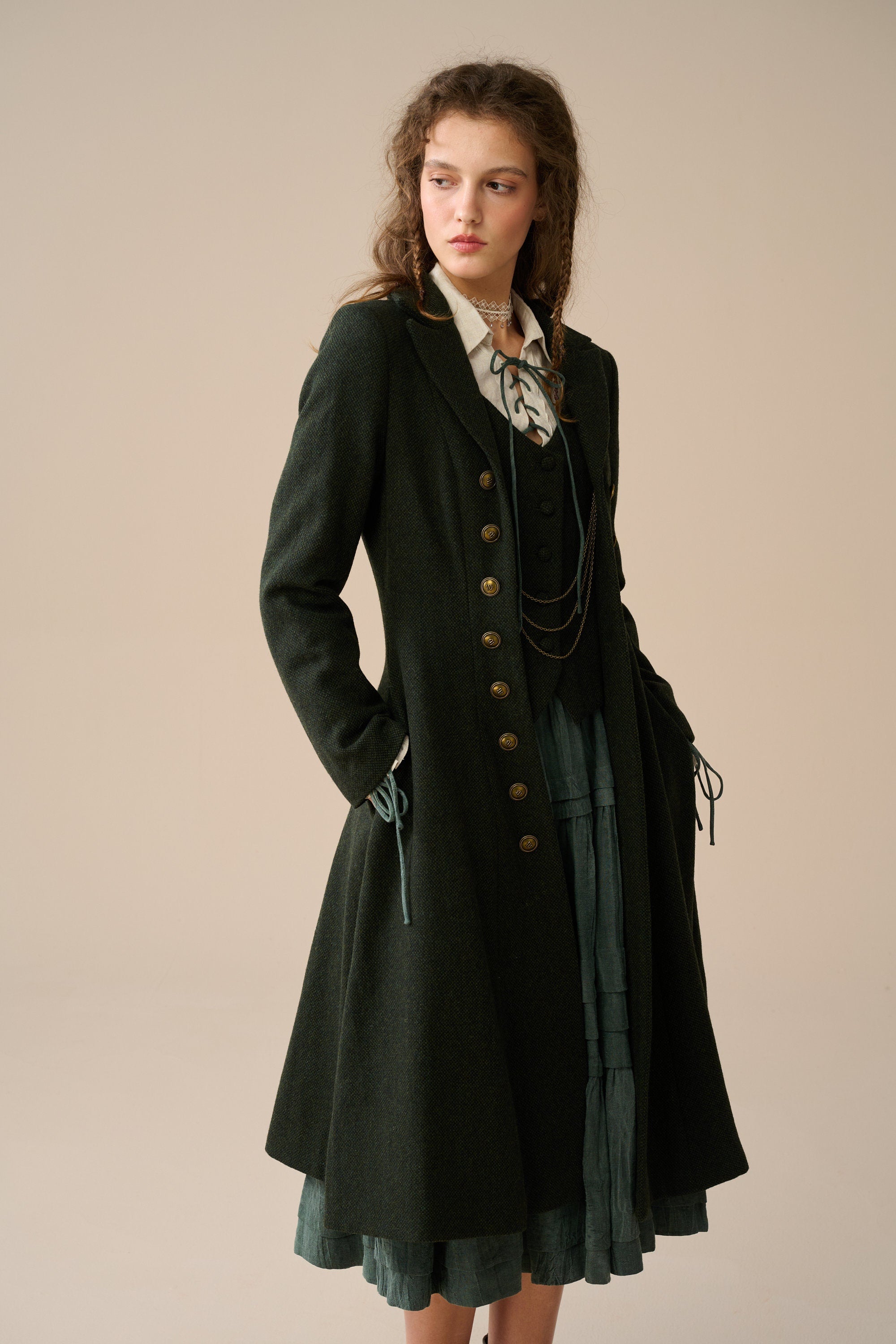 お値下げVEST SET WOOL COAT ameri vintage Doreen 15 |Vest-Layered 100% Wool Coat – Linennaive