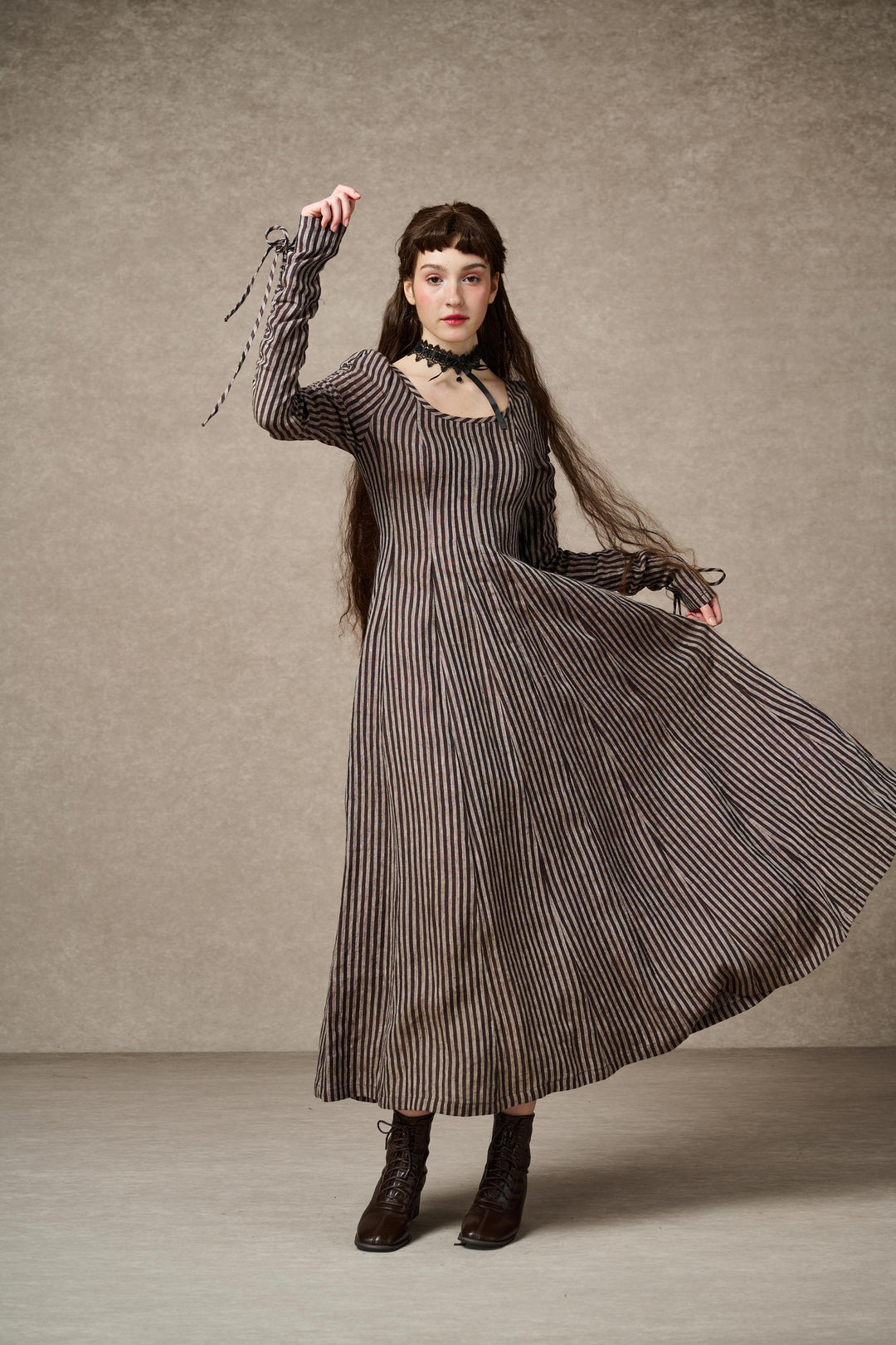 black and white striped linen dress Wyanne Black & White Linen Striped Strapless Midi Dress by Miss Circle New York