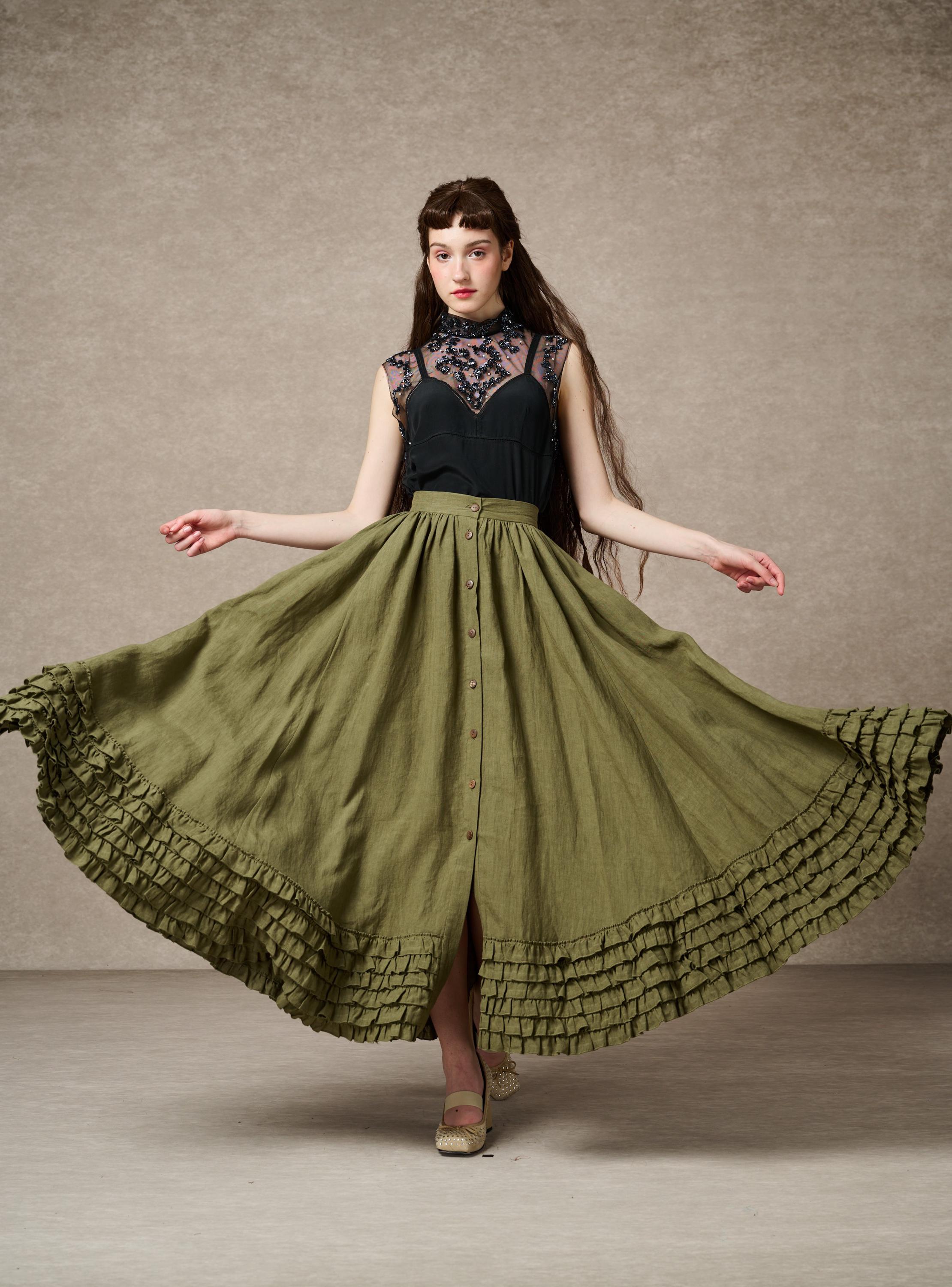 Dorothy 27 | Ruffled maxi linen skirt – Linennaive