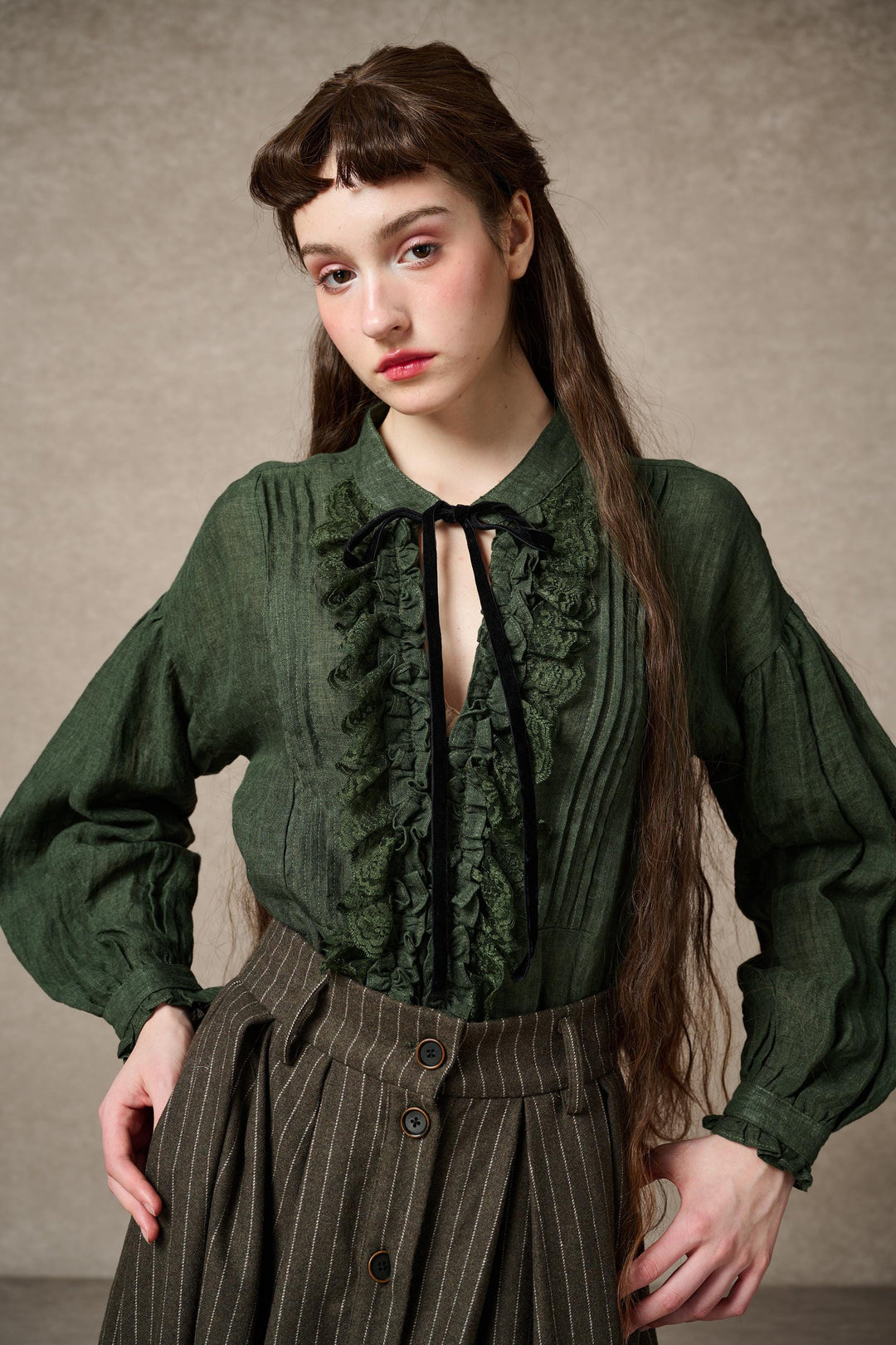 Selena 22 Victorian Ruffled Blouse – Linennaive - Main Image