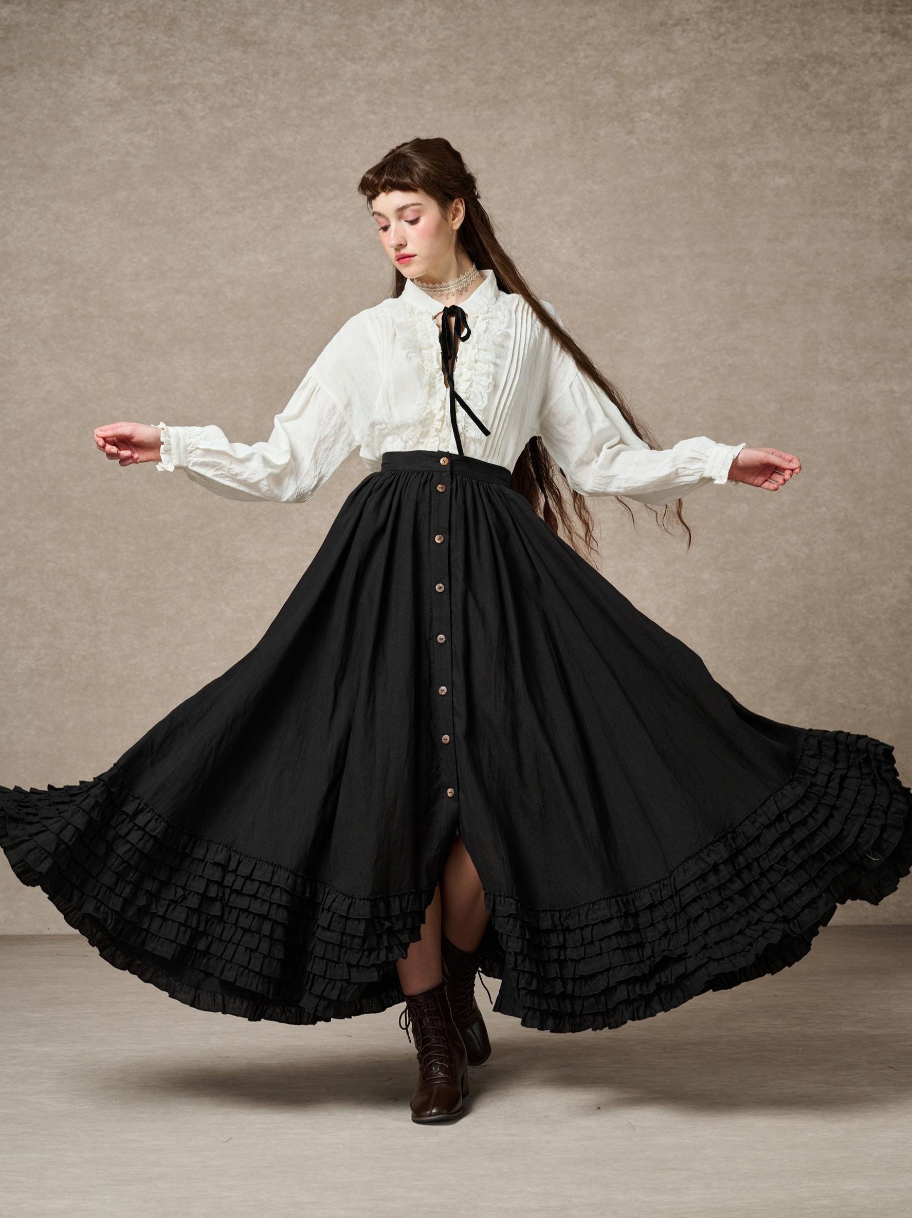Dorothy 27 | Ruffled maxi linen skirt – Linennaive