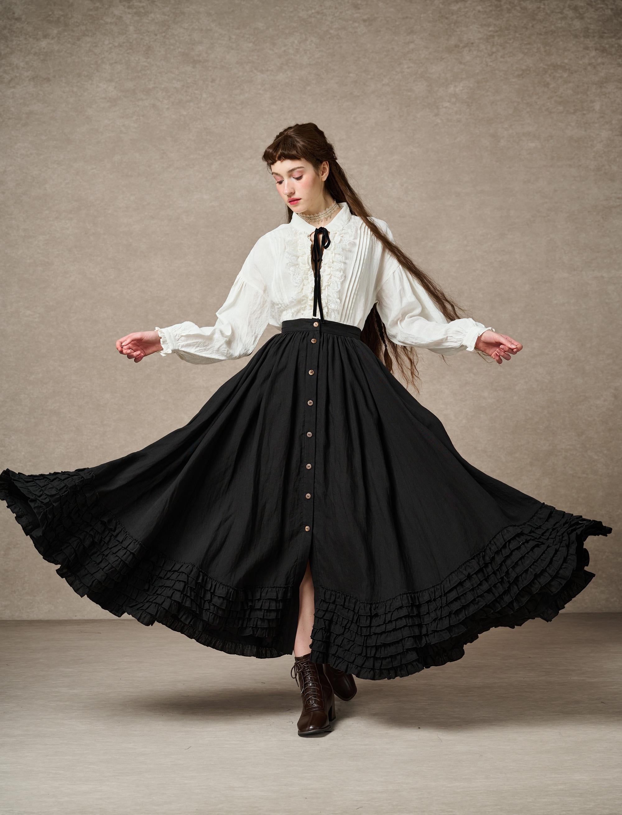 Dorothy 27 | Ruffled maxi linen skirt – Linennaive