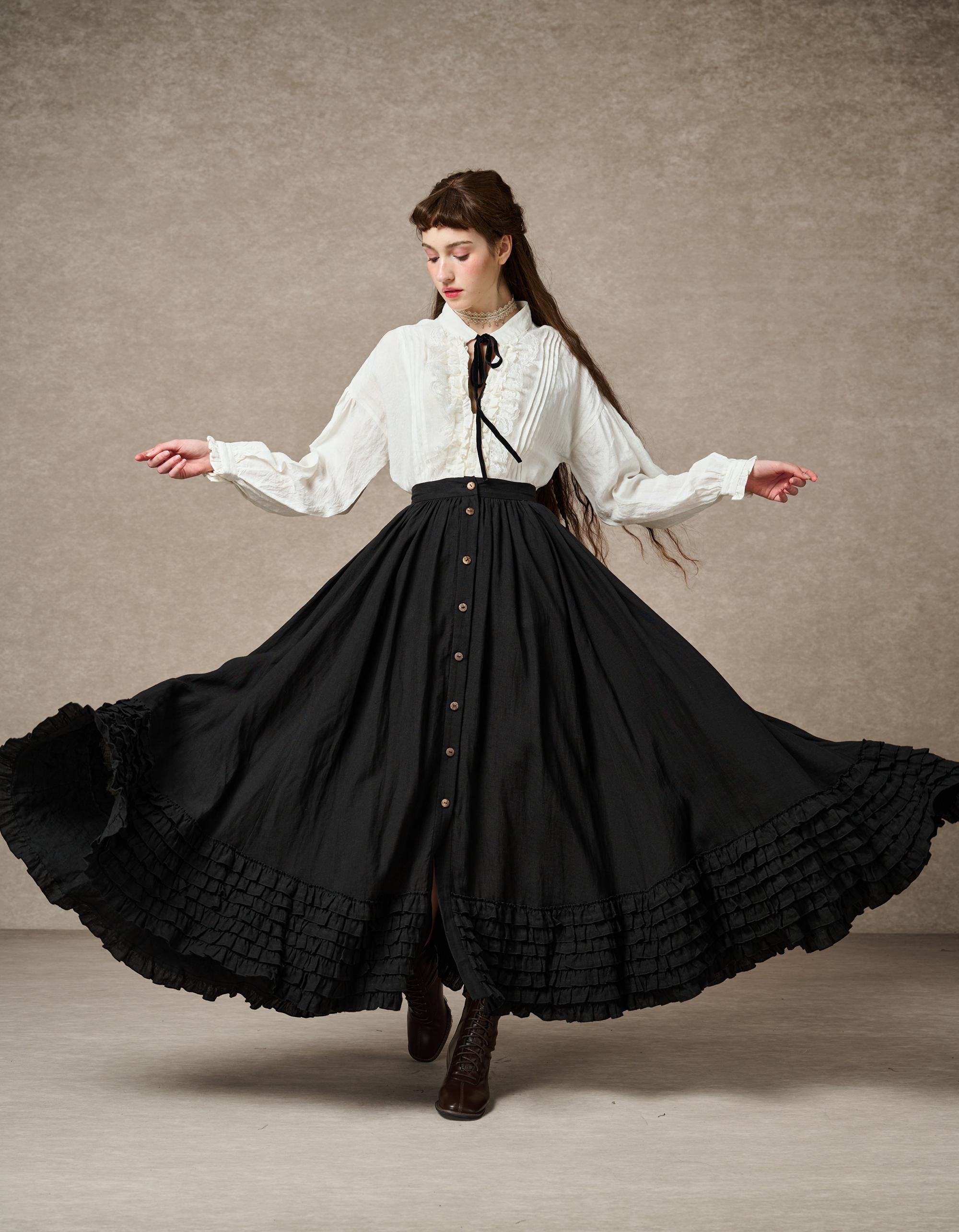 Dorothy 27 | Ruffled maxi linen skirt – Linennaive