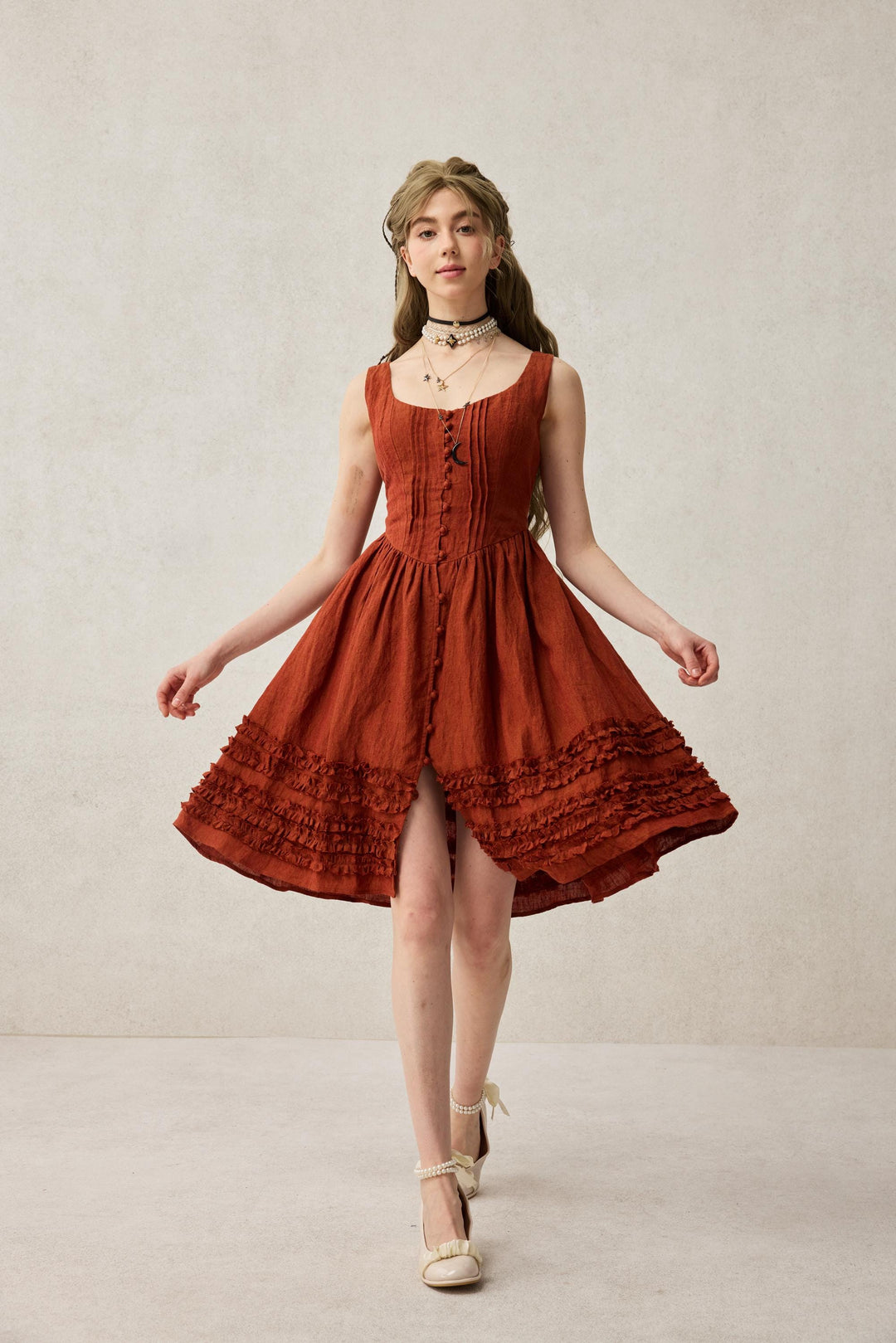 Wearable Poetry 17 Ruffled linen dress skirt (2 pieces