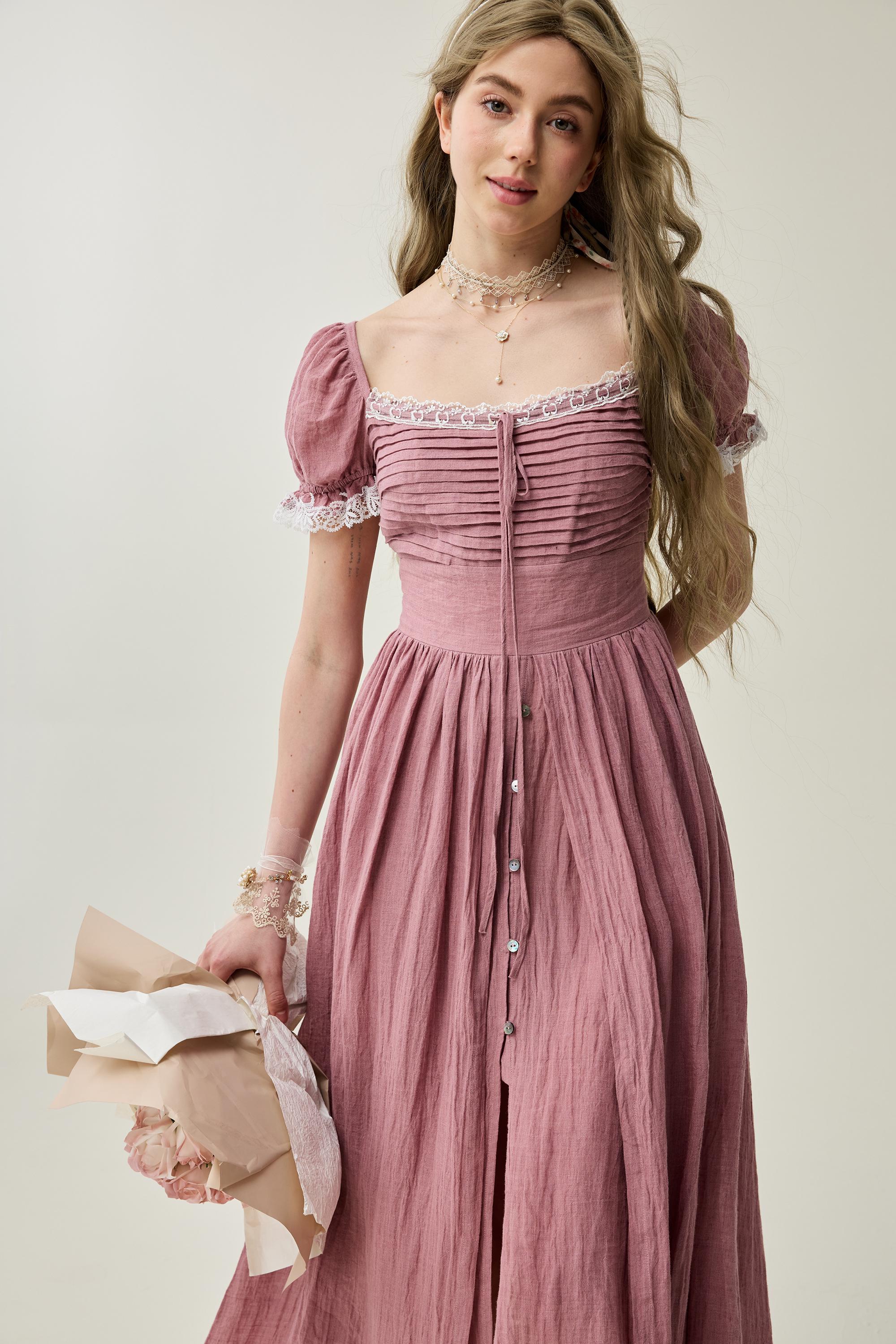 ワンピース mina perhonen lehti Dress 2022aw Vienna Pintuck Dress in Dune Stripe – MIRTH