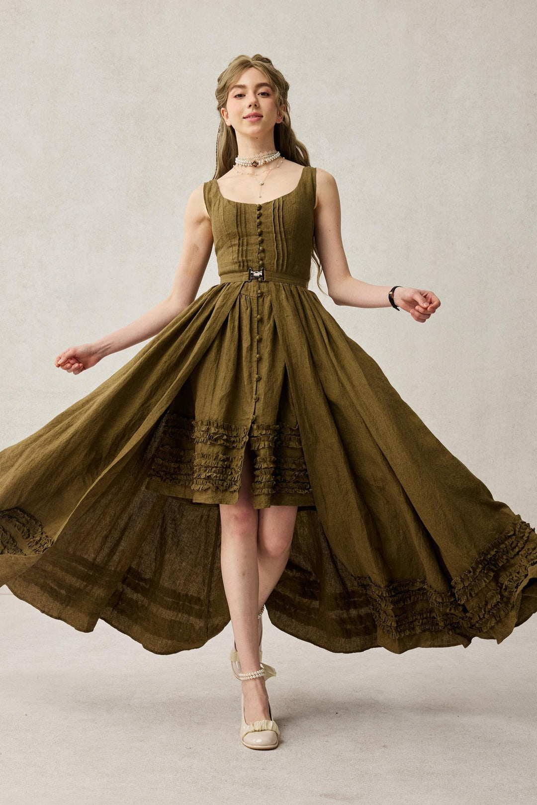 Wearable Poetry 17 Ruffled linen dress skirt (2 pieces