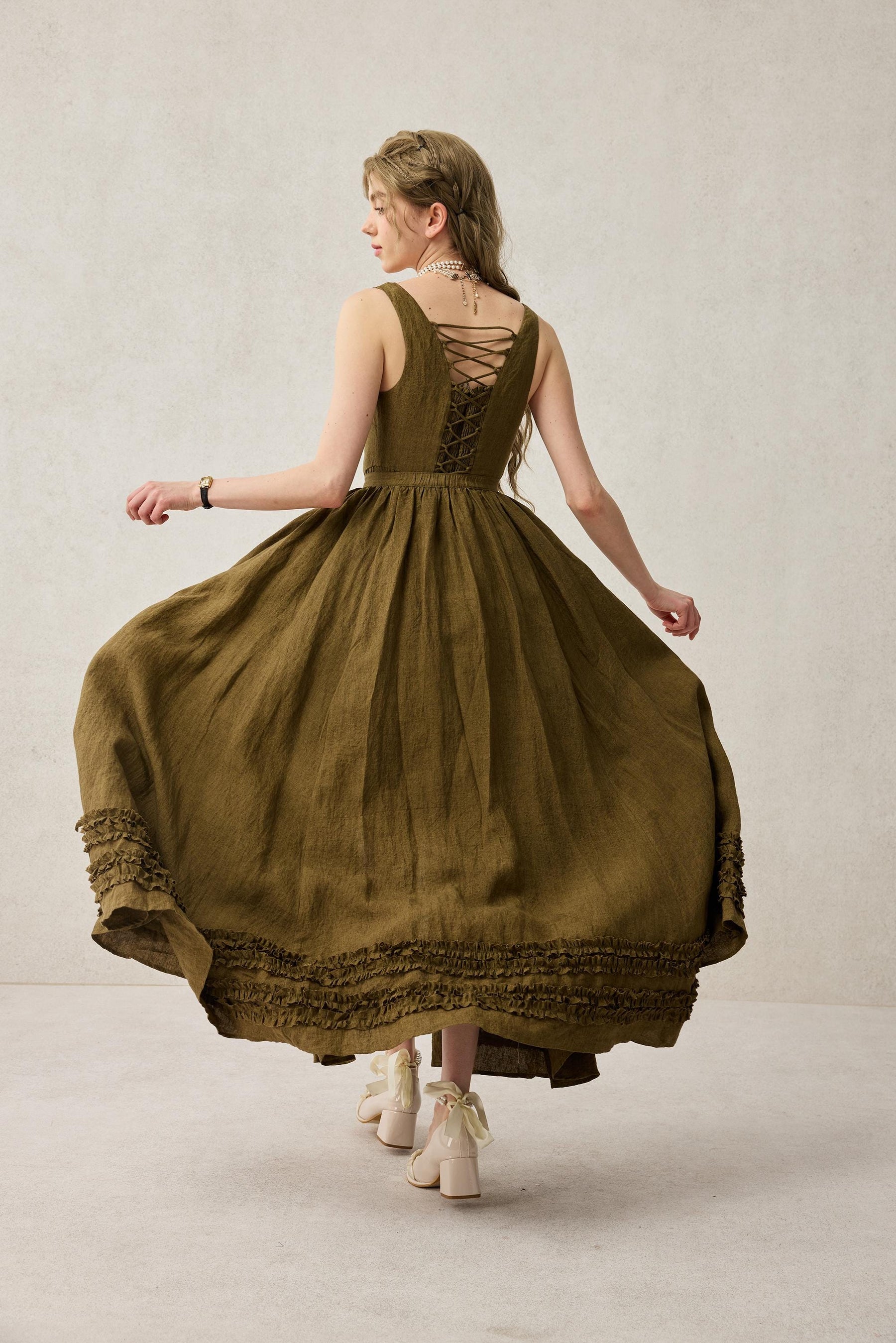 OFB Linen Ruffle Long  Dress main image 1