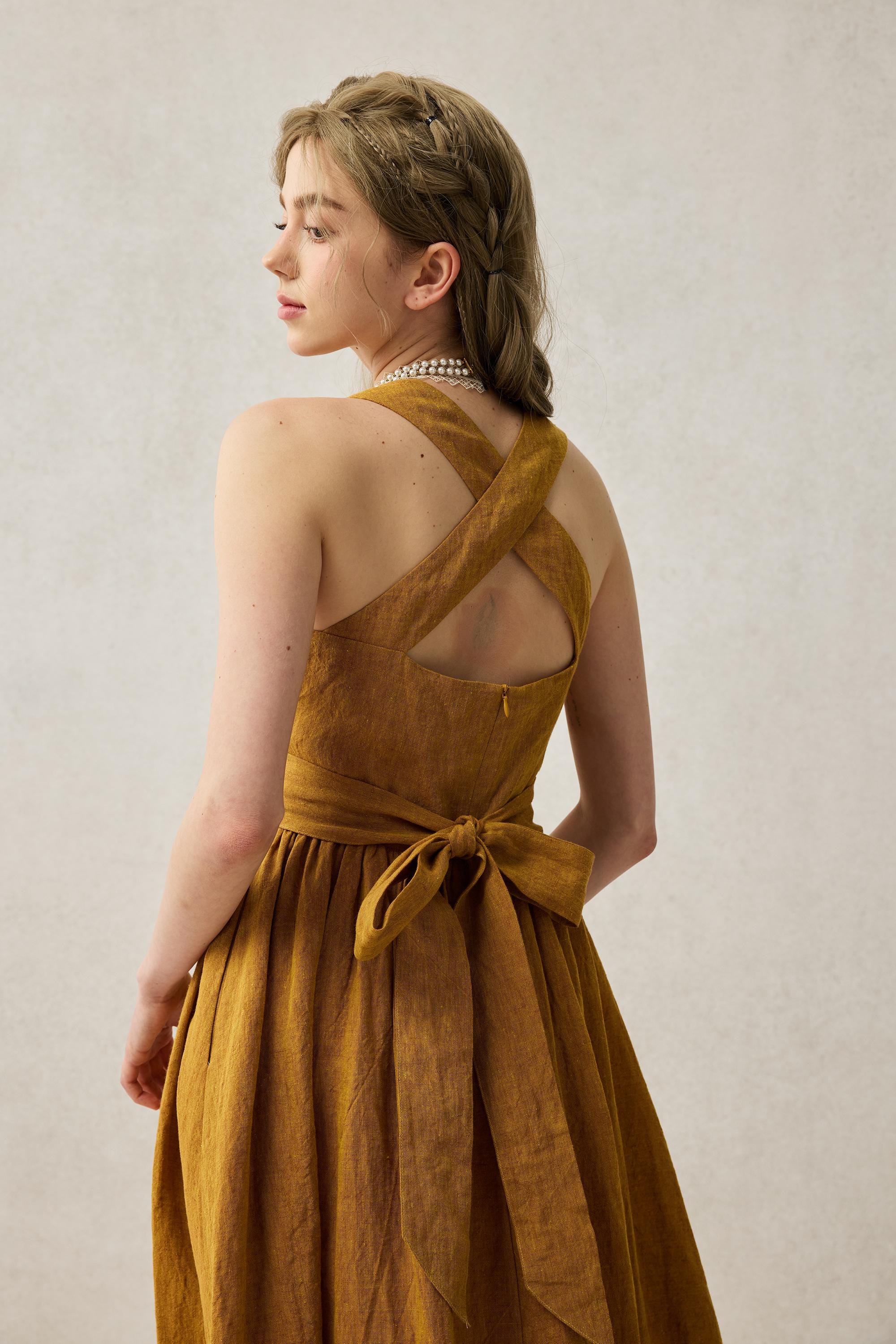 Chloris 19 |cross back linen dress – Linennaive