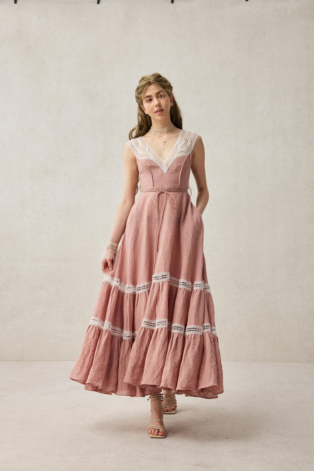 pink cherry lace dress A-line Cherry Lace Appliques Prom Dresses for Women Tulle Wedding Dres Koutun Dress