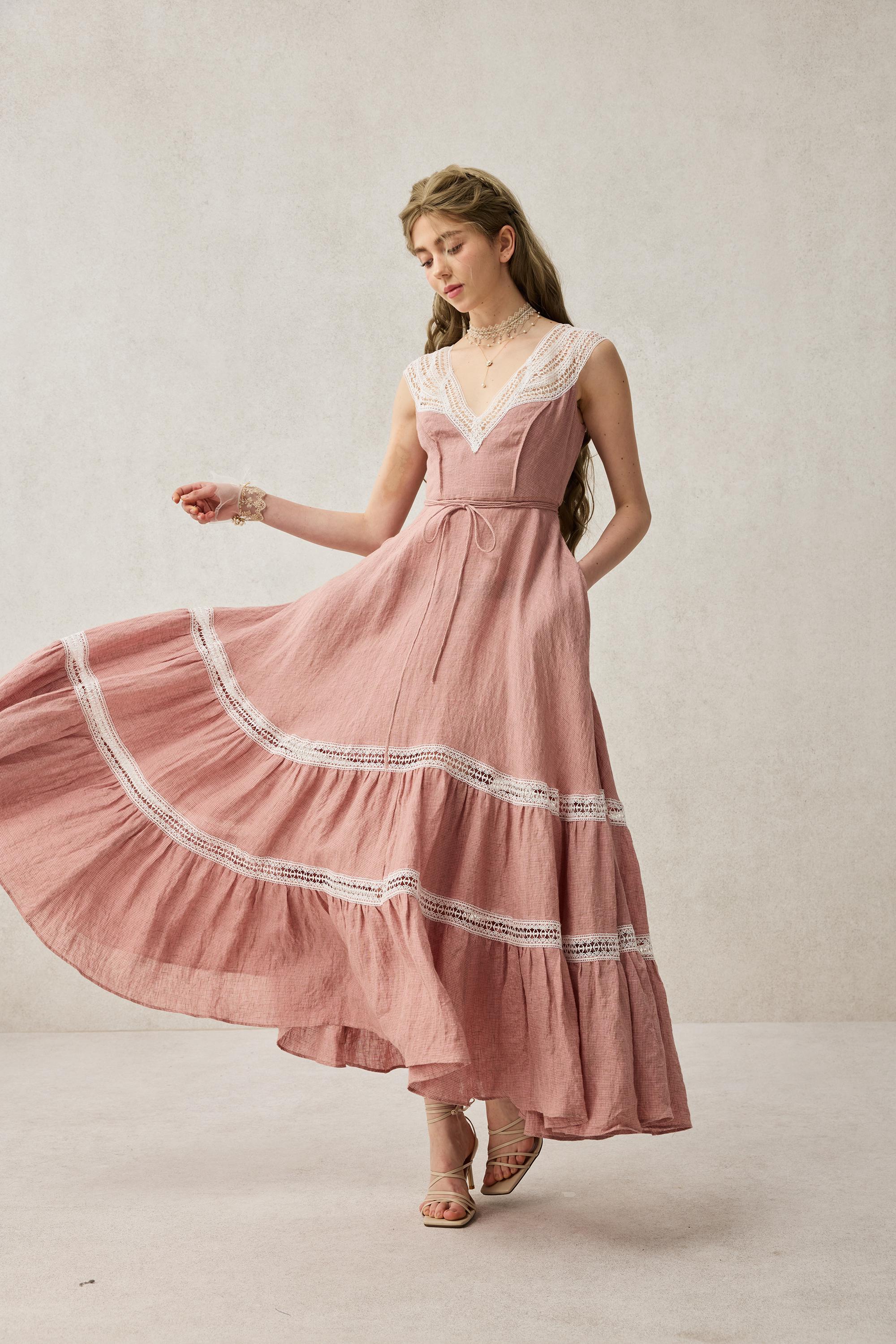 Cherry Tree 25 | Lace Linen flared dress – Linennaive