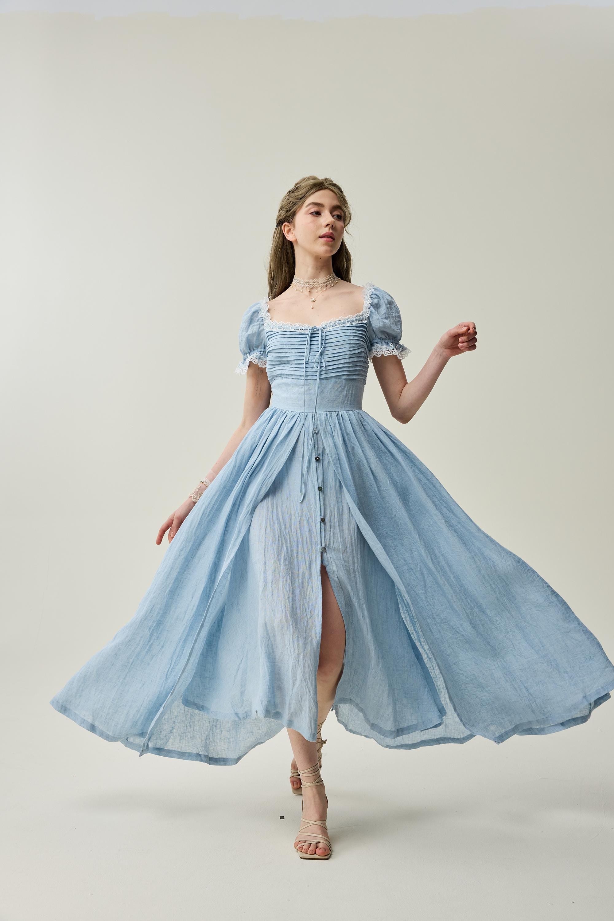 Monet Haze 26 | Fairy layered Linen Dress with pintucks – Linennaive