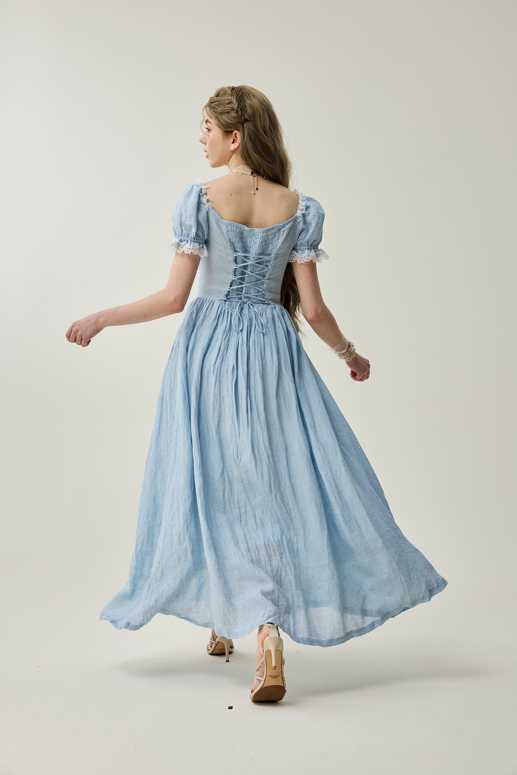 Monet Haze 26 | Fairy layered Linen Dress with pintucks – Linennaive