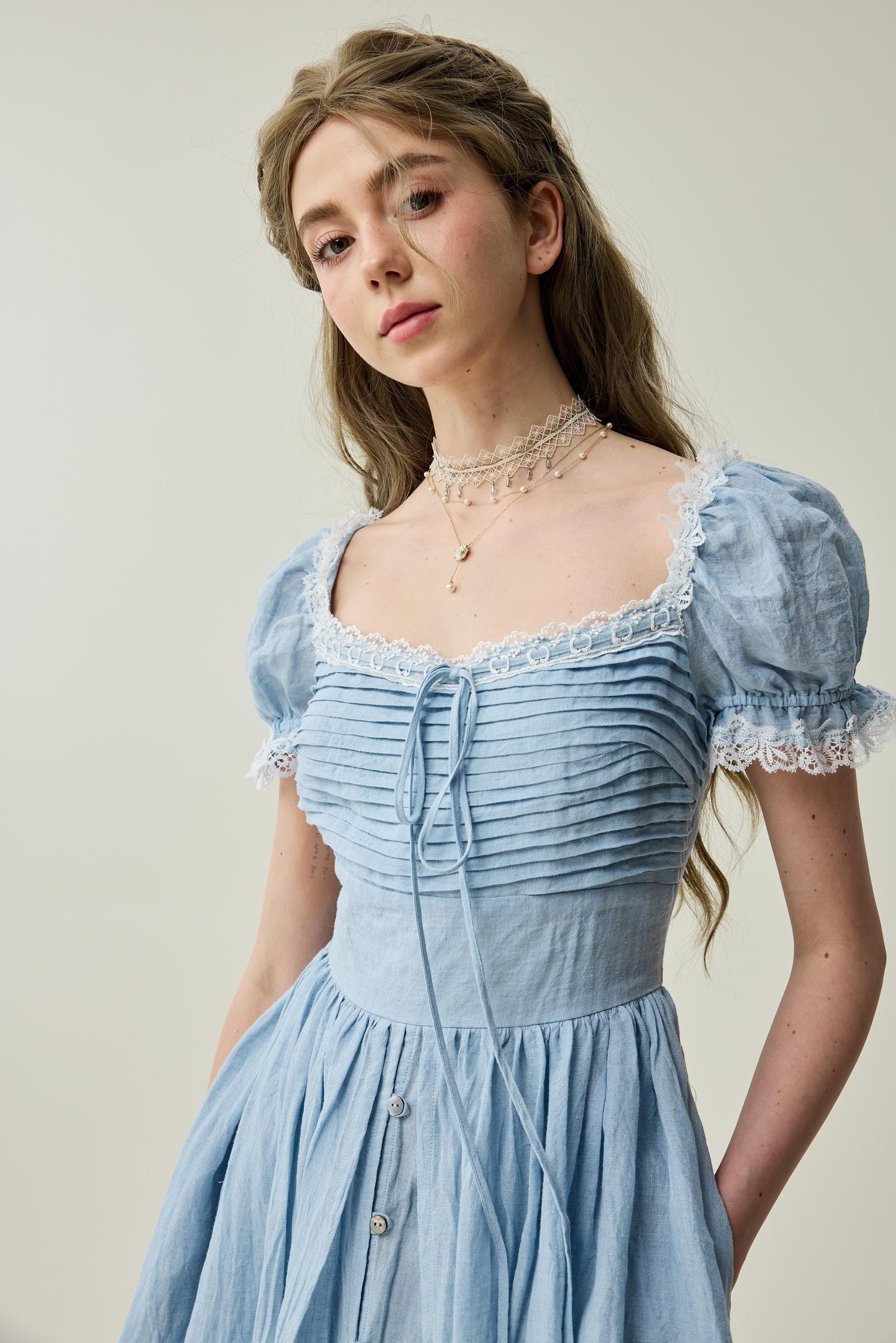 Monet Haze 26 | Fairy layered Linen Dress with pintucks – Linennaive