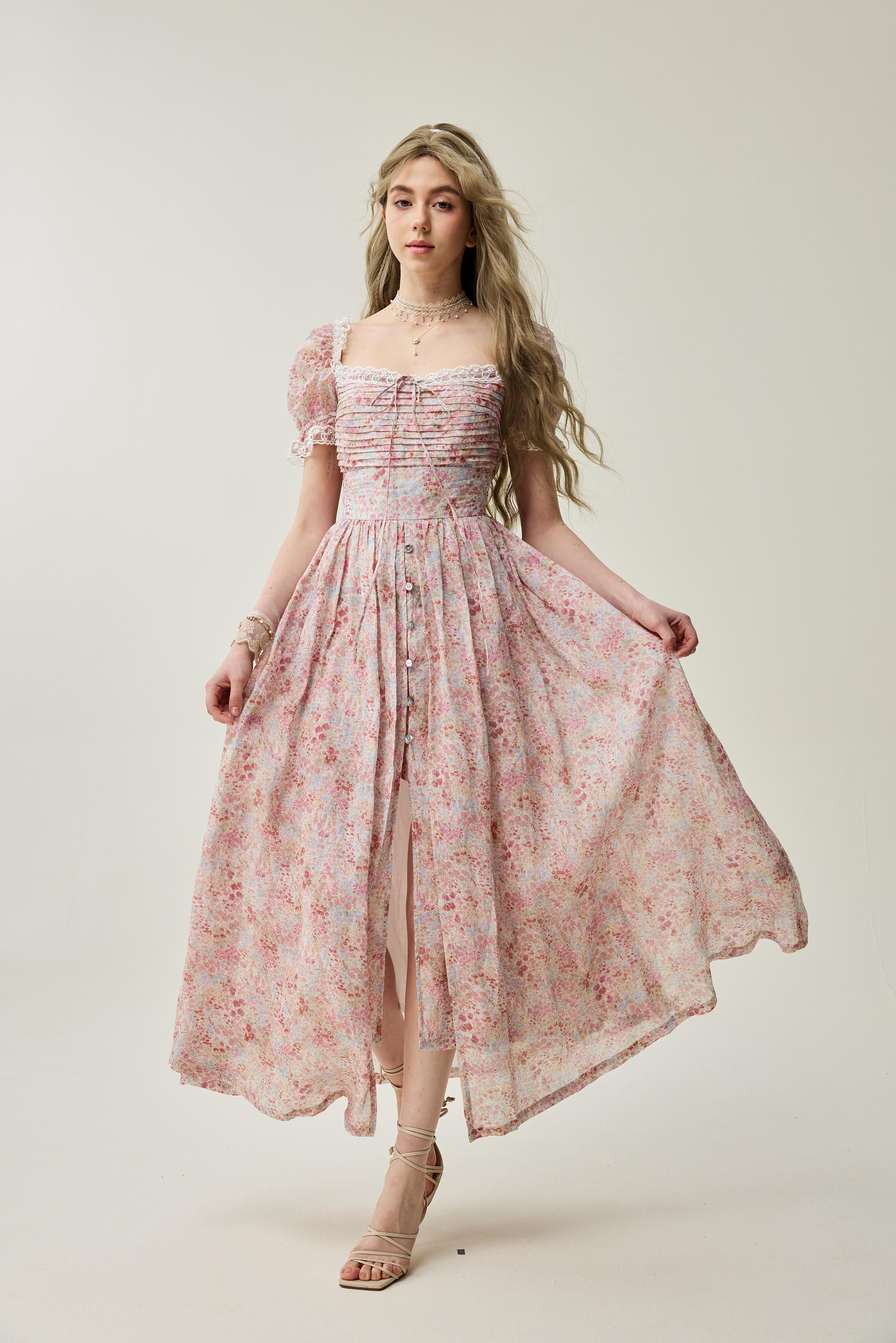 Monet Haze 26 | Fairy layered Linen Dress with pintucks – Linennaive