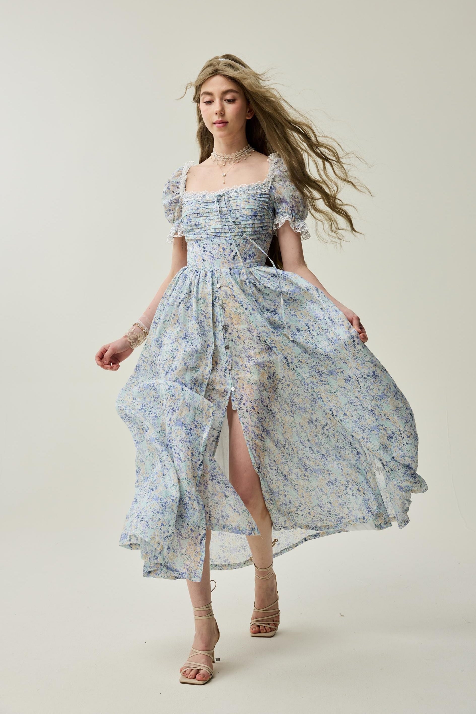 Monet Haze 26 | Fairy layered Linen Dress with pintucks – Linennaive