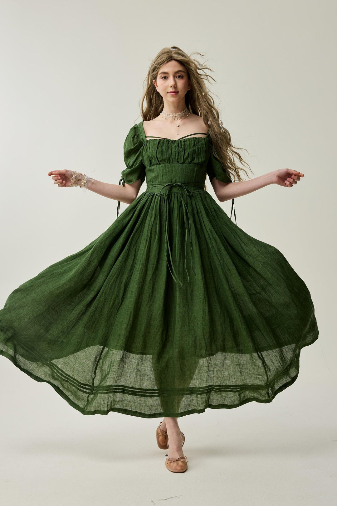 Monette 27 | Corset Linen Dress Jungle Green / 3XL Monette 27 | Corset Linen Dress Jungle Green / 3XL
