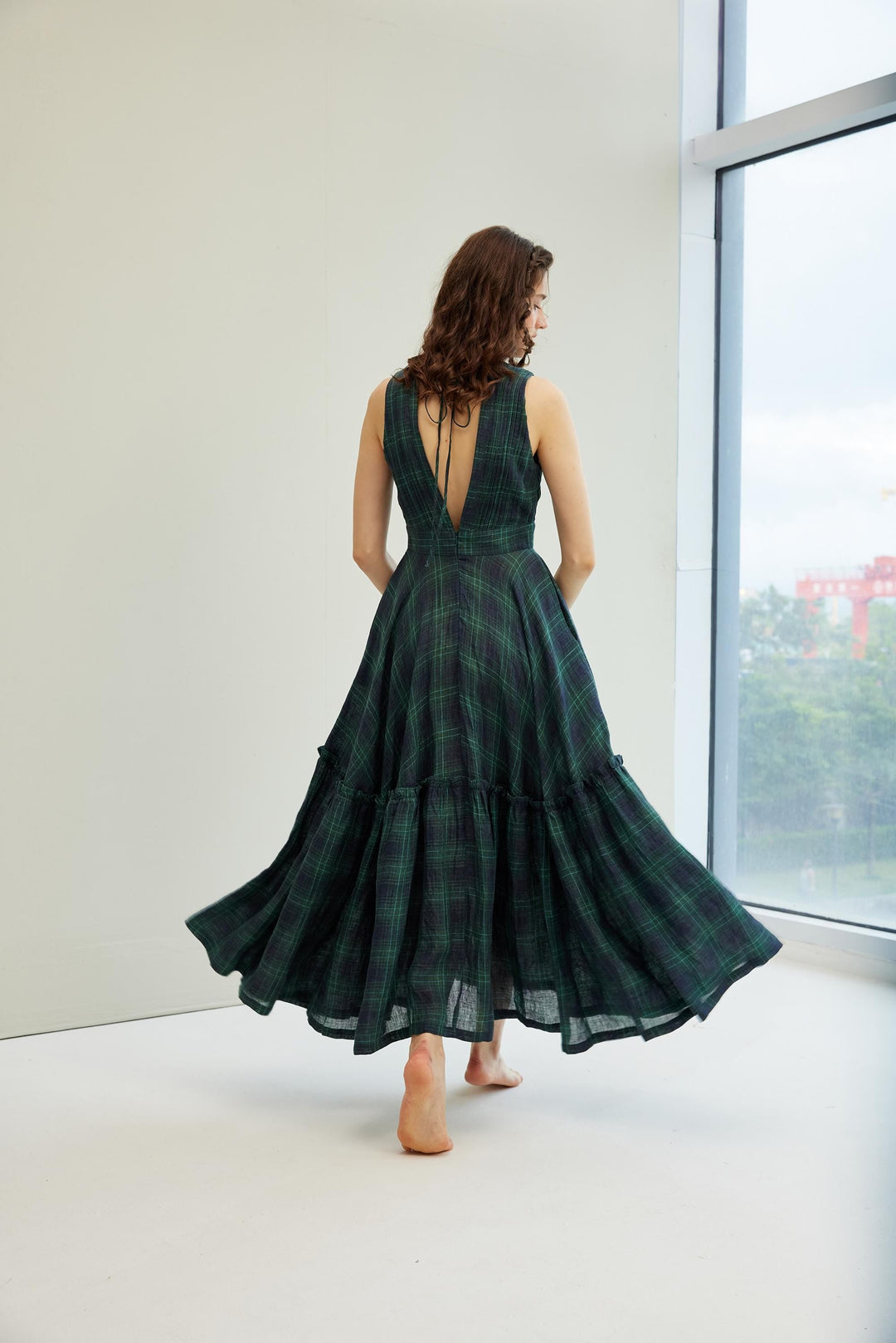 Moon River 24 | V-Neck Pintucked Linen Dress Gown Teal / 2XL Moon River 24 | V-Neck Pintucked Linen Dress Gown Teal / 2XL