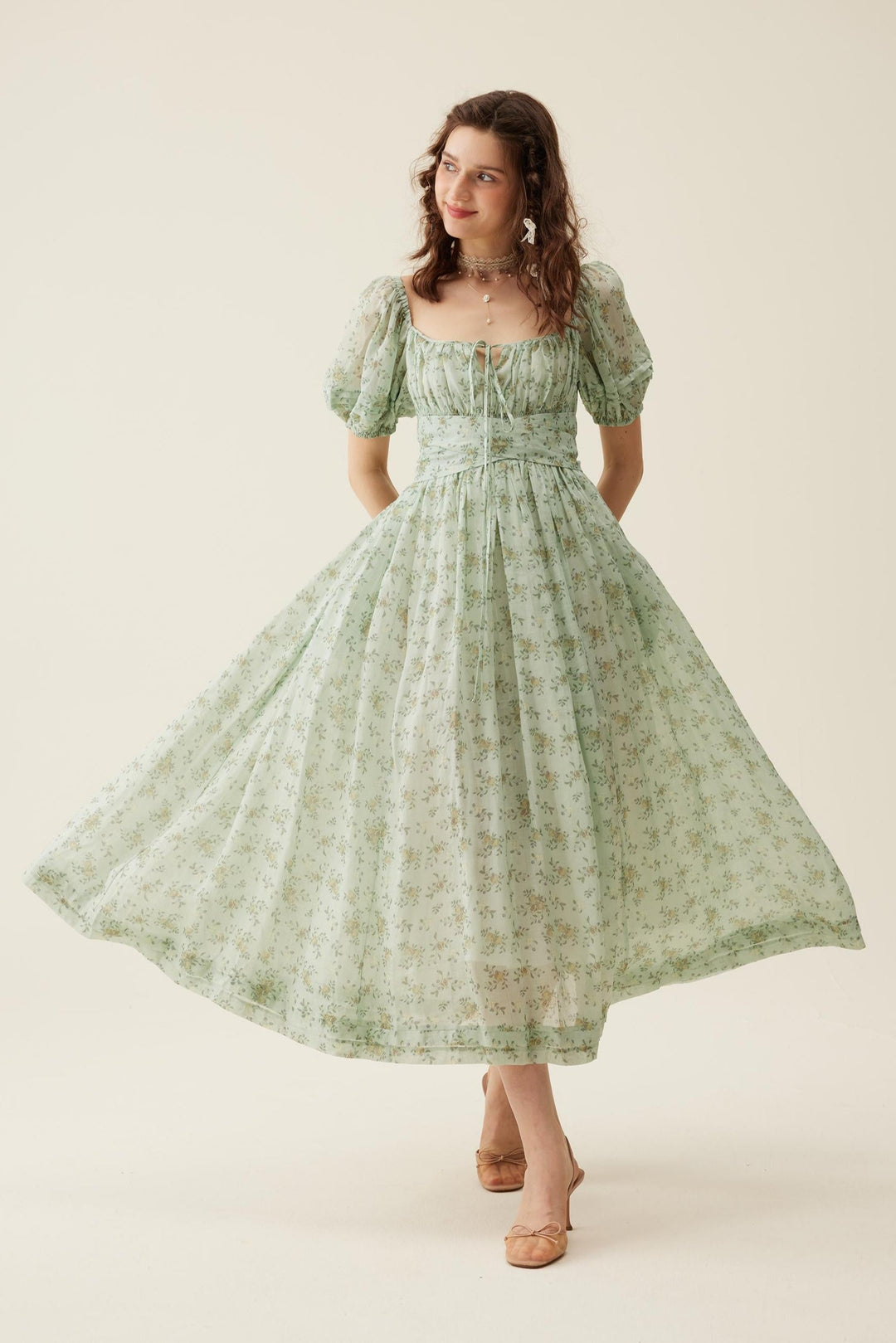 Alice 19 | Floral linen dress Mint Green Floral / XL Alice 19 | Floral linen dress Mint Green Floral / XL