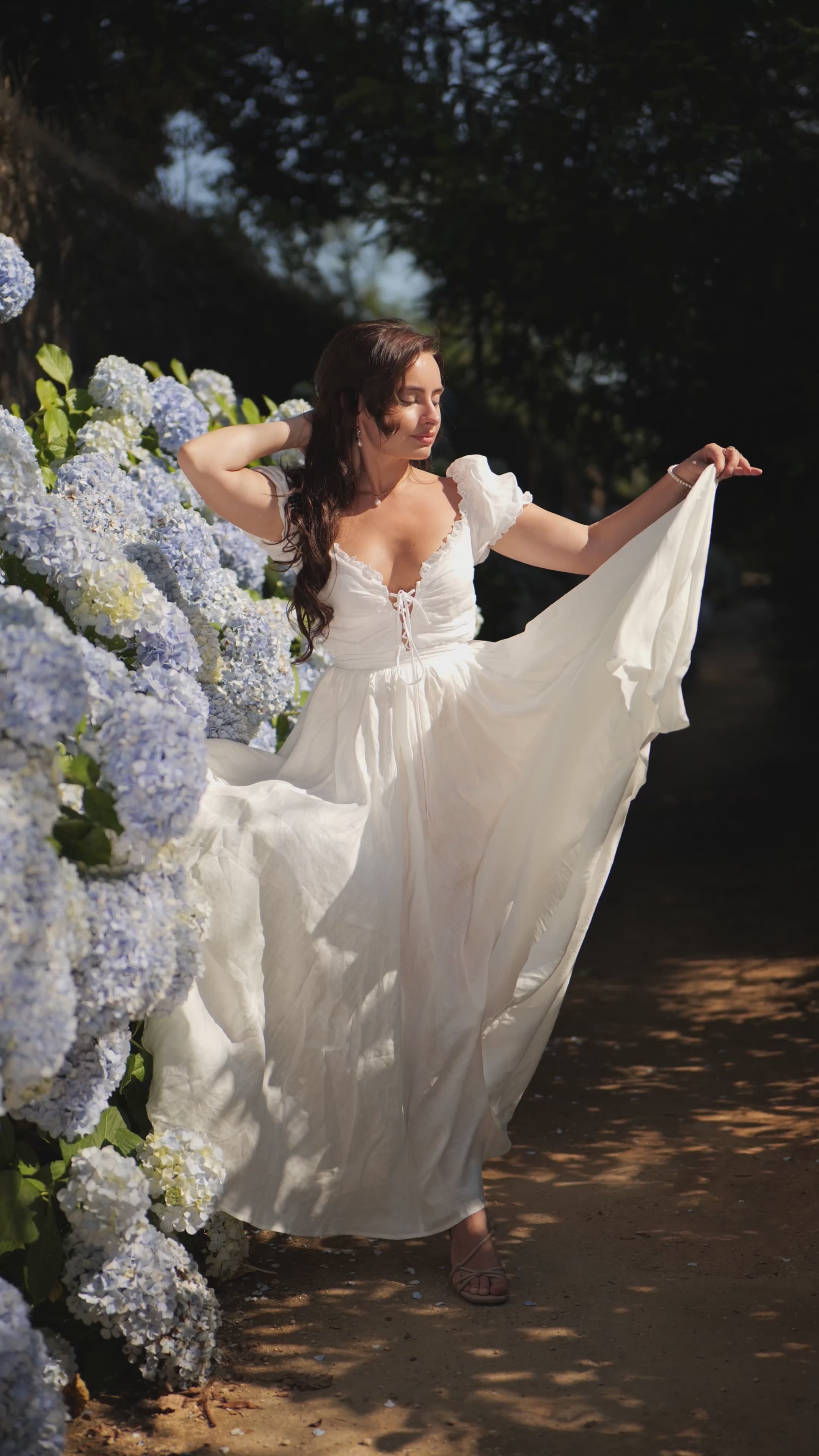 White Floral 27 | lace-up white blouse & maxi skirt – Linennaive