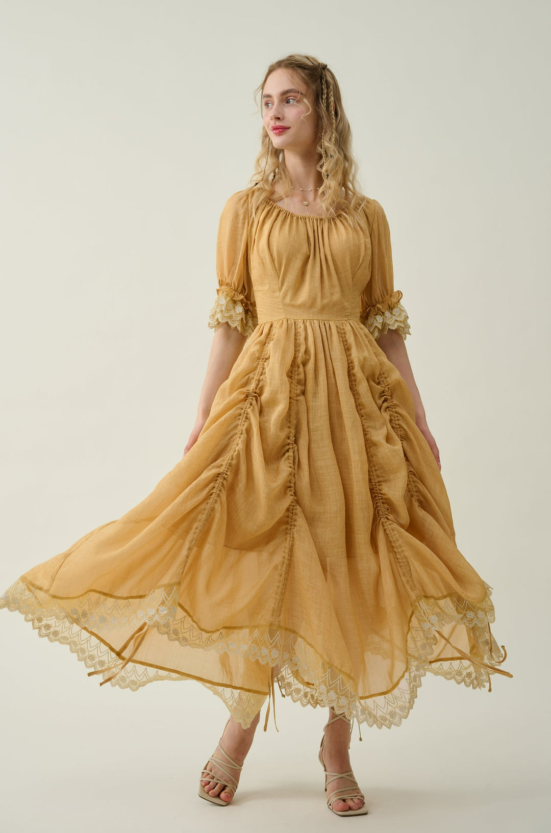 Elowen 27 | Lace Linen dress gown ( 2 way to wear ) Pale Pink / XL Elowen 27 | Lace Linen dress gown ( 2 way to wear ) Pale Pink / XL