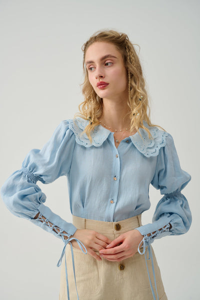 Darcy 13 | lace up linen blouse with lace