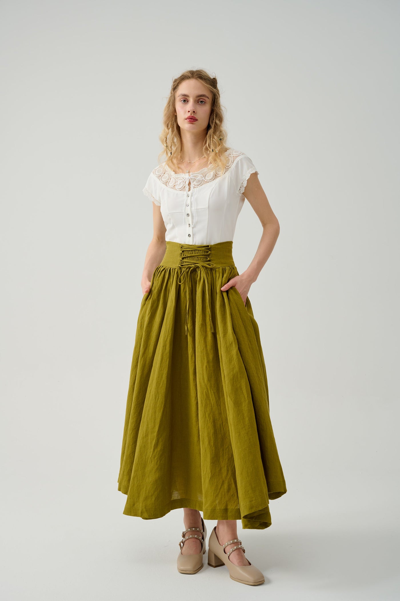 Tea Dance 5 | Lace-up Maxi Linen Skirt