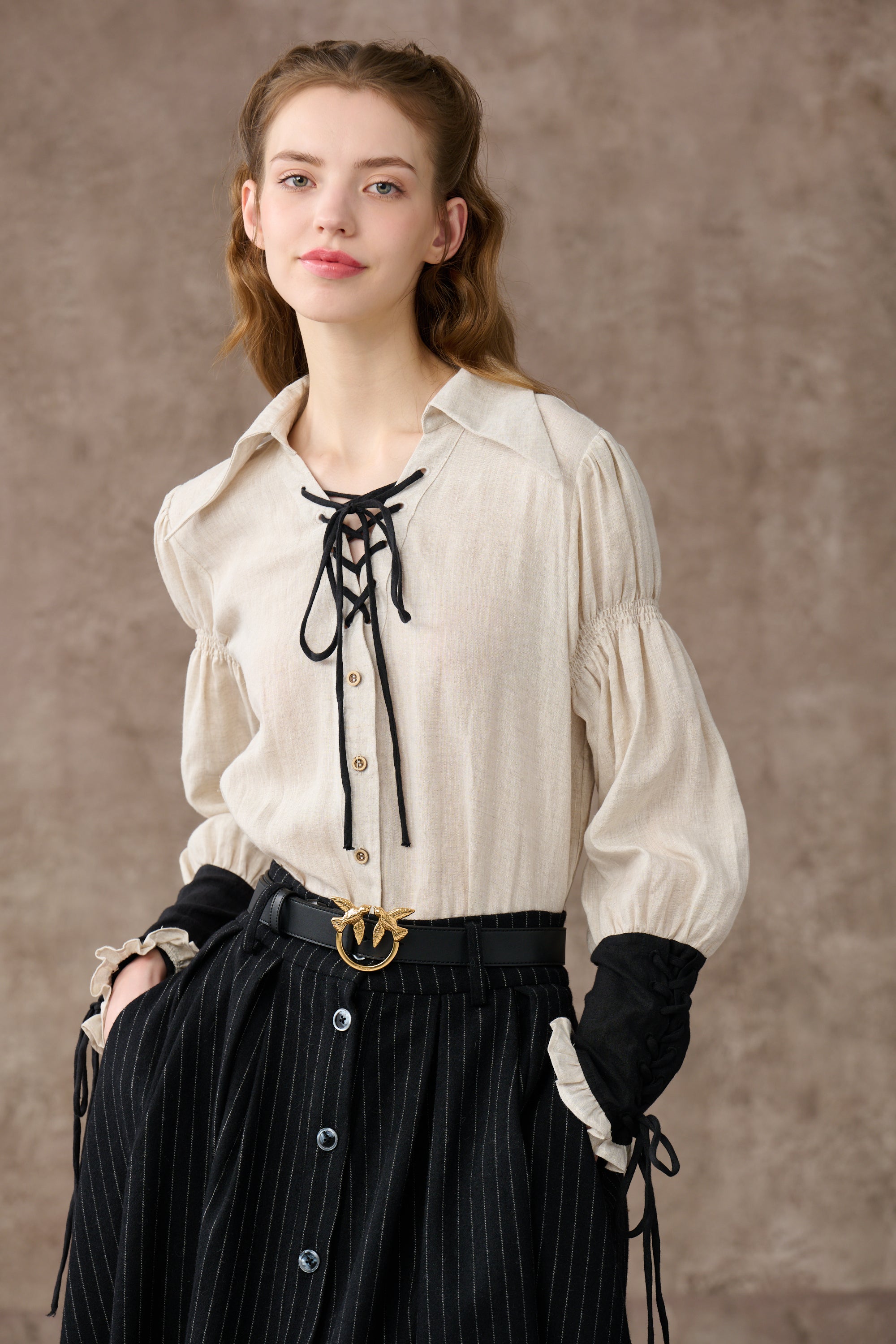 SARAH 17 | LACE-UP LINEN SHIRT – Linennaive