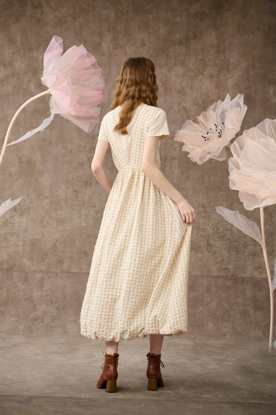 Poet's jasmine 31| lace-up pinafore linen dress in cream