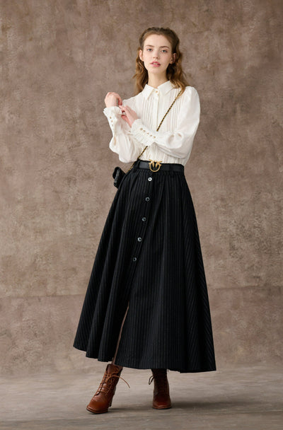 Santal 3 | Striped Wool Skirt in black