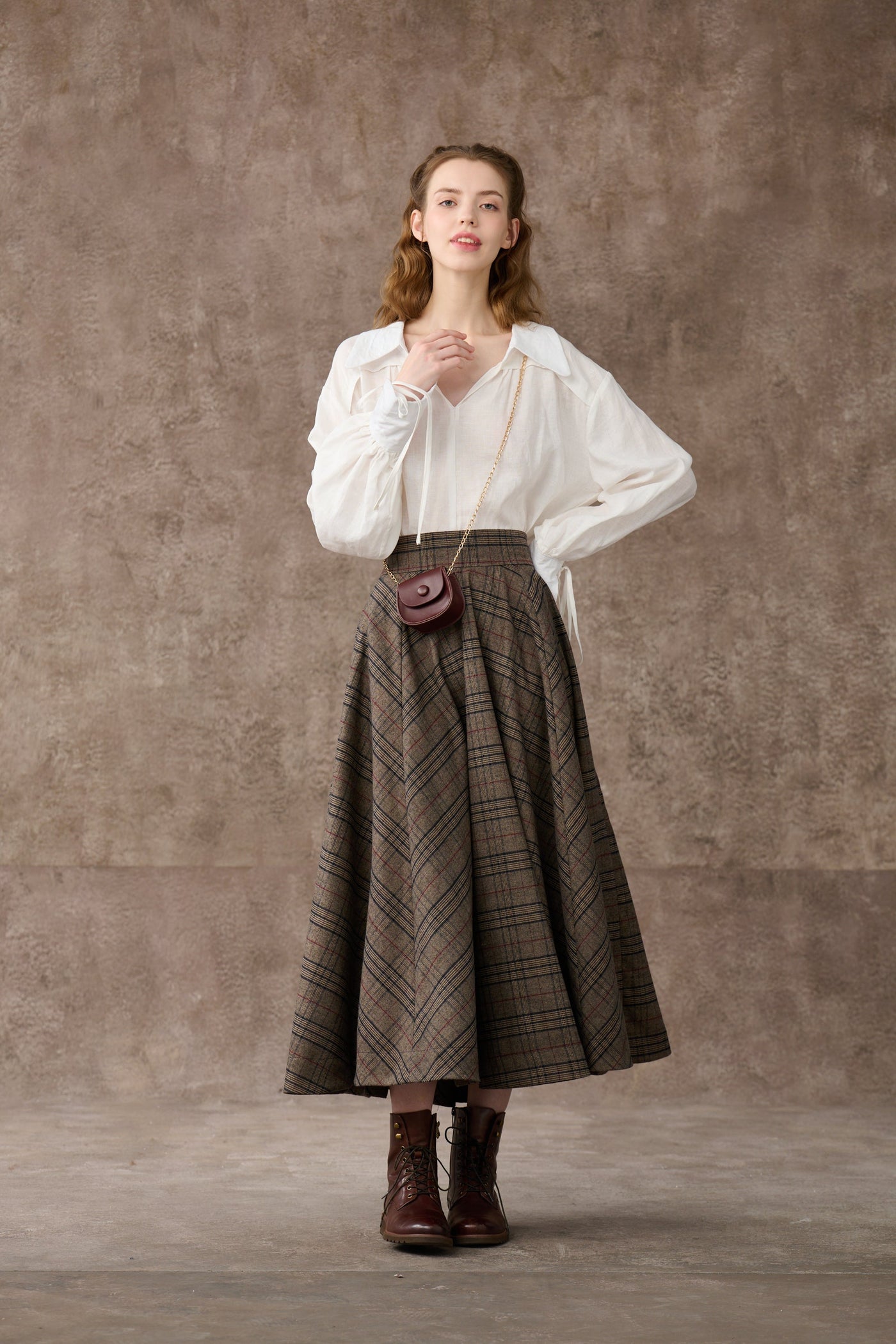the Great Perhaps 2 | Tartan Wool Skirt in brown