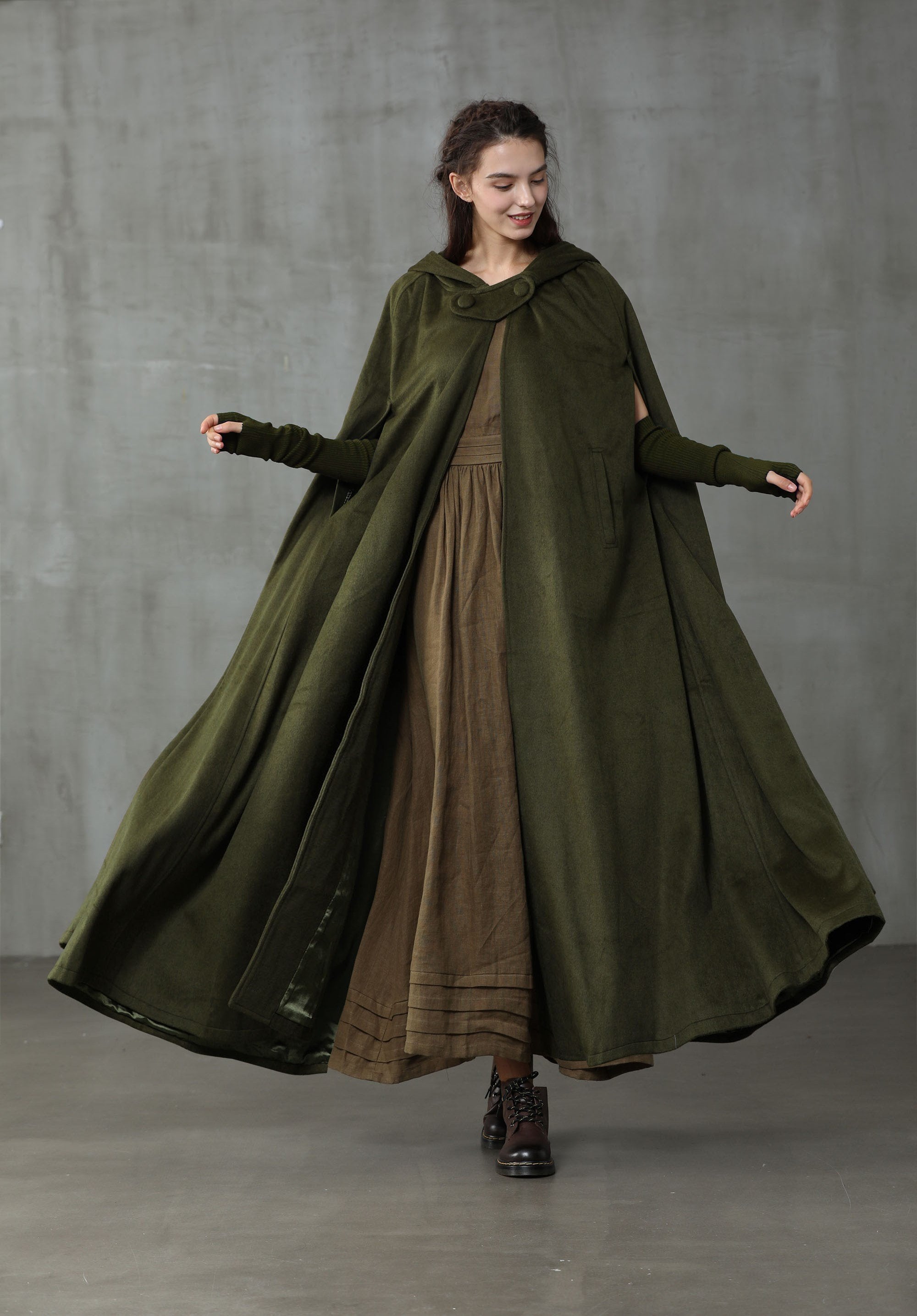 Maxi Hooded Wool Coat Cloak (8 Colors) – Linennaive