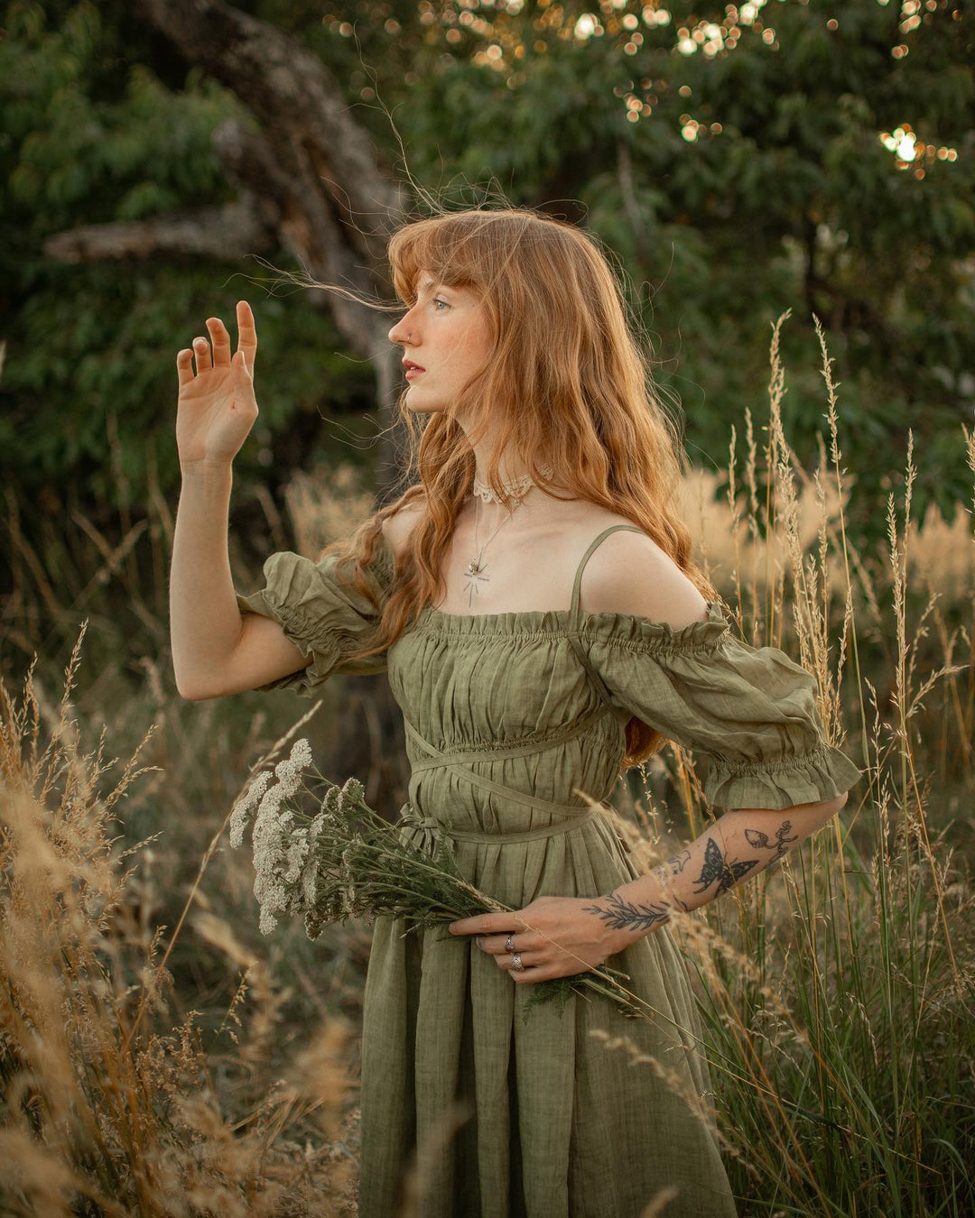 La Luna 11 | off shoulder linen dress XS / OldLace La Luna 11 | off shoulder linen dress XS / OldLace