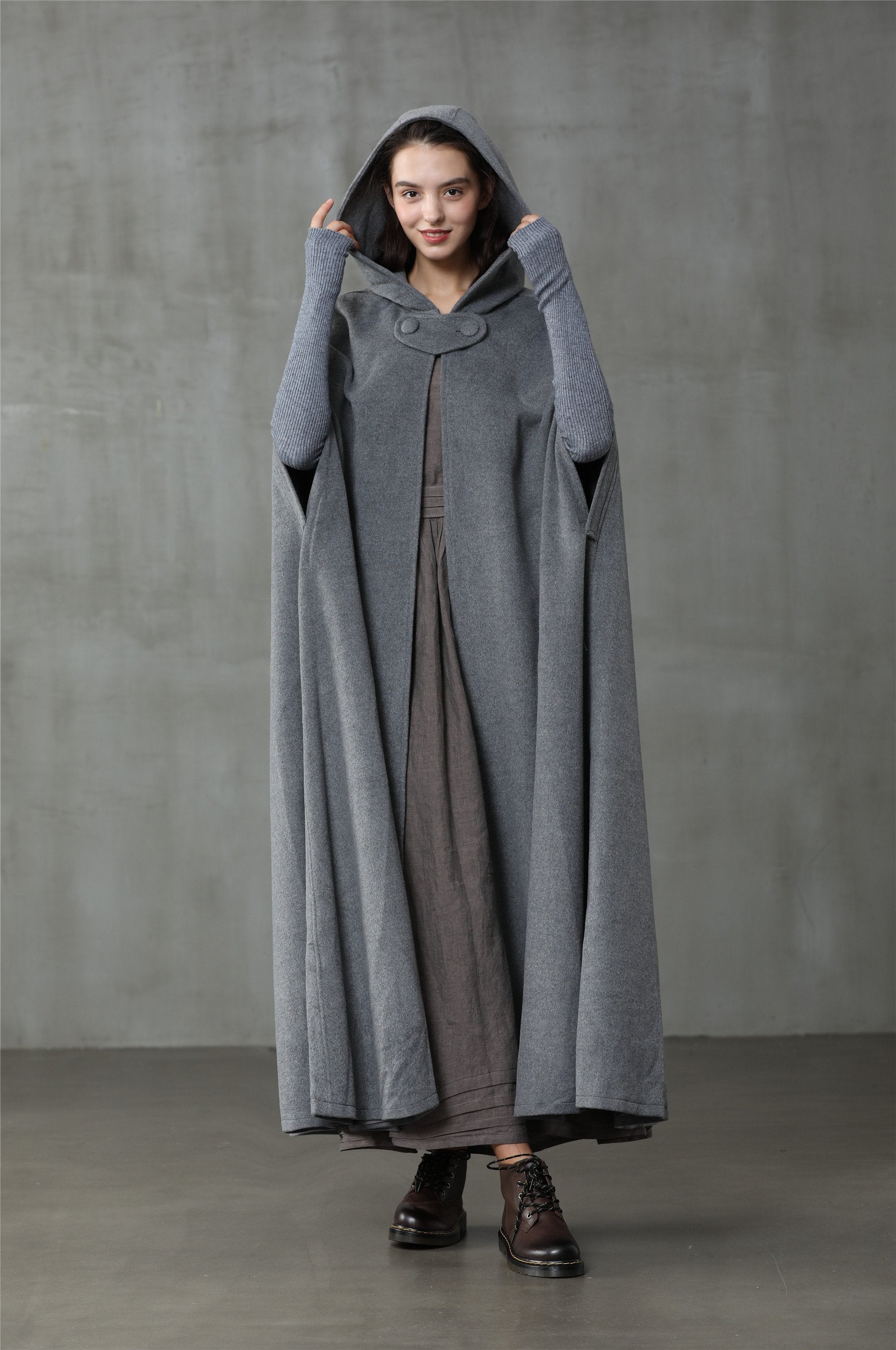 Maxi Hooded Wool Coat Cloak (8 Colors) – Linennaive