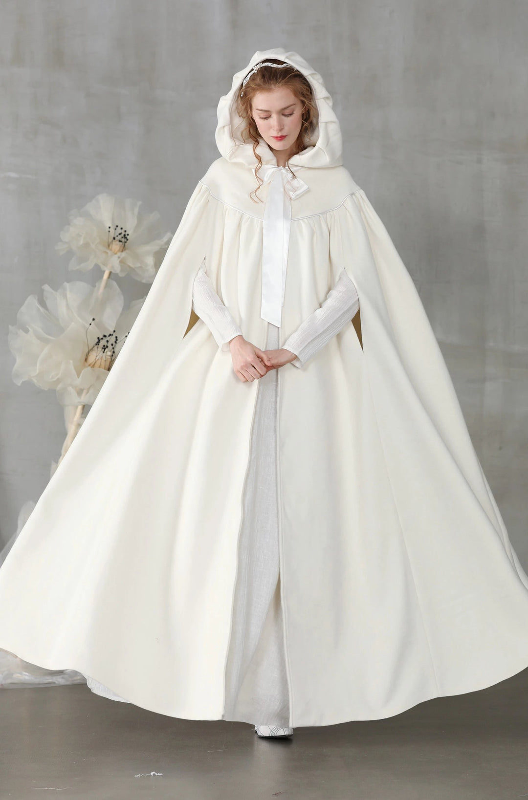 winter white cape dress NEW Bridal Winter Wedding Cloak Cape Hooded with Trim Long Bridal Winter